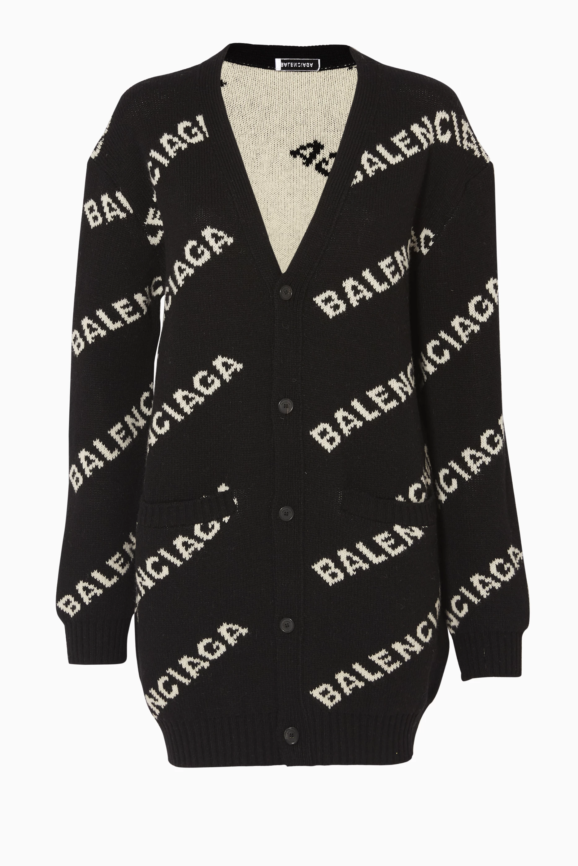 Buy Balenciaga Black Black & White Logo Cardigan For Women Online