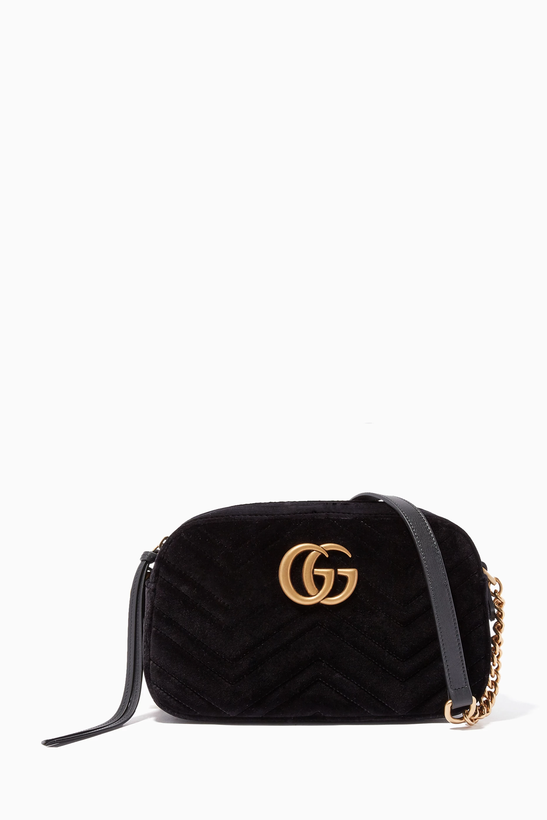 Buy Gucci Black Black Velvet Small GG Marmont Shoulder Bag For