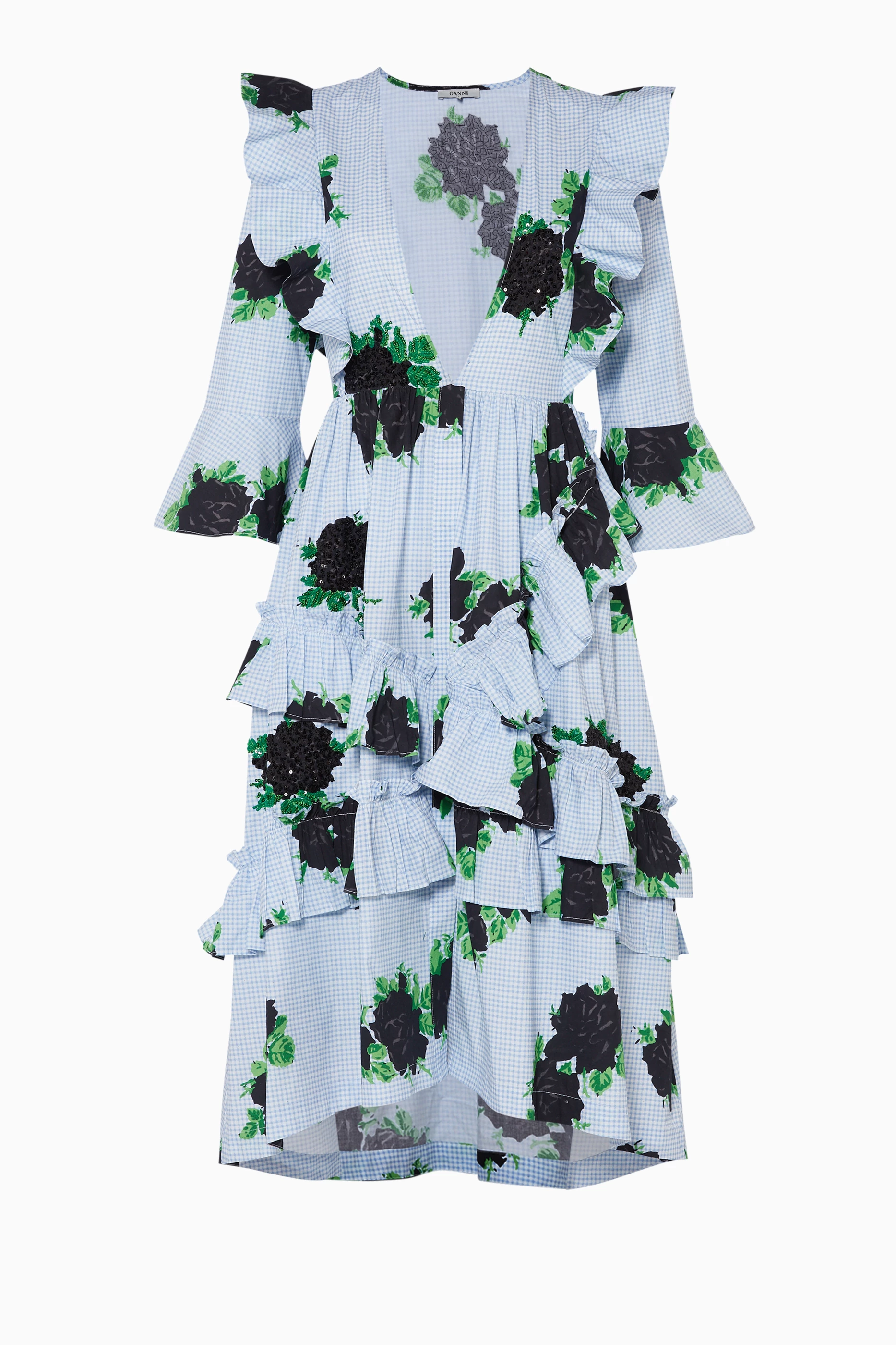 ganni serenity blue dress Rent The Blue Jacquard Open Back Mini Dress By Ganni