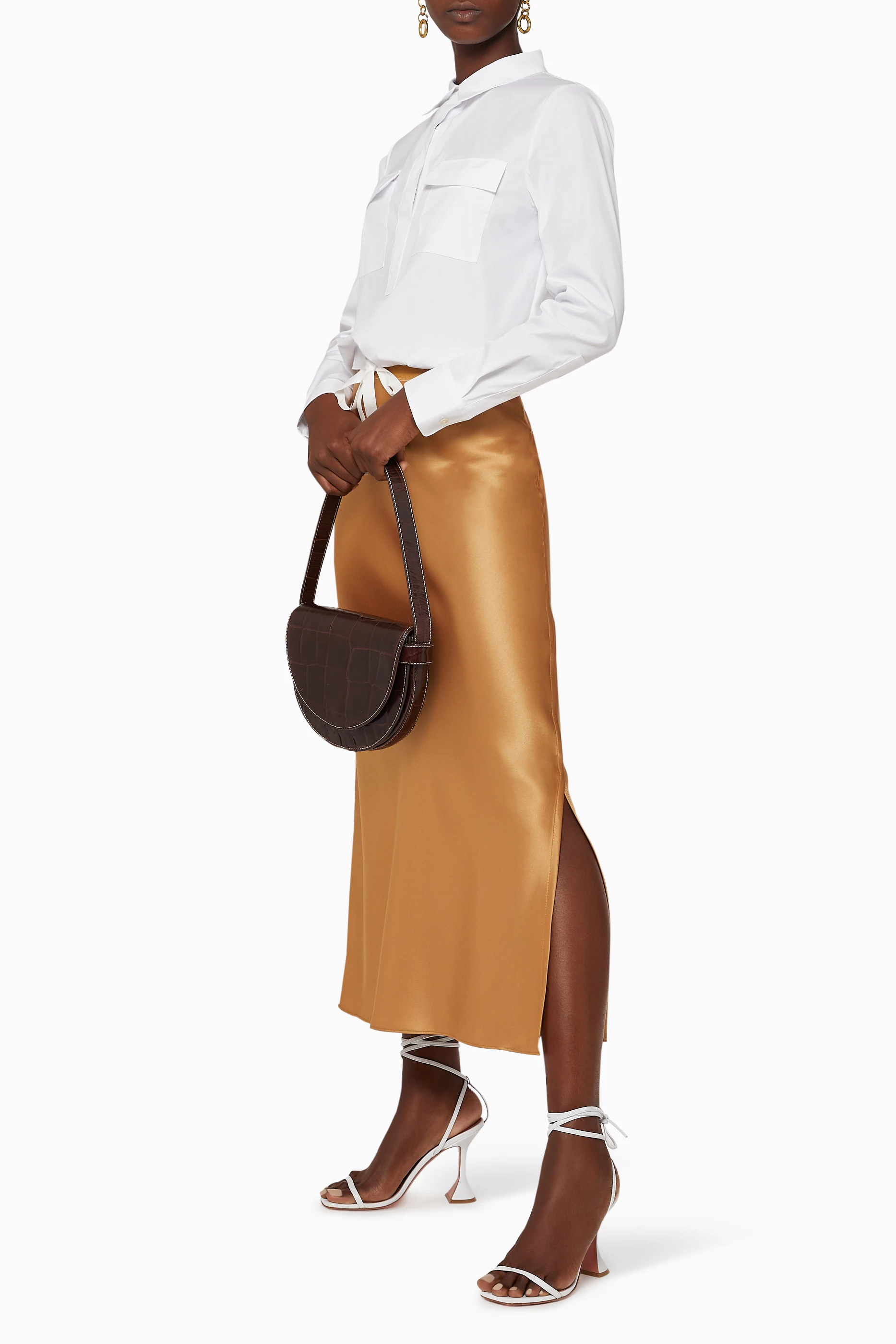 Buy Theory Neutral Satin Slip Maxi Skirt For Women Online | Ounass