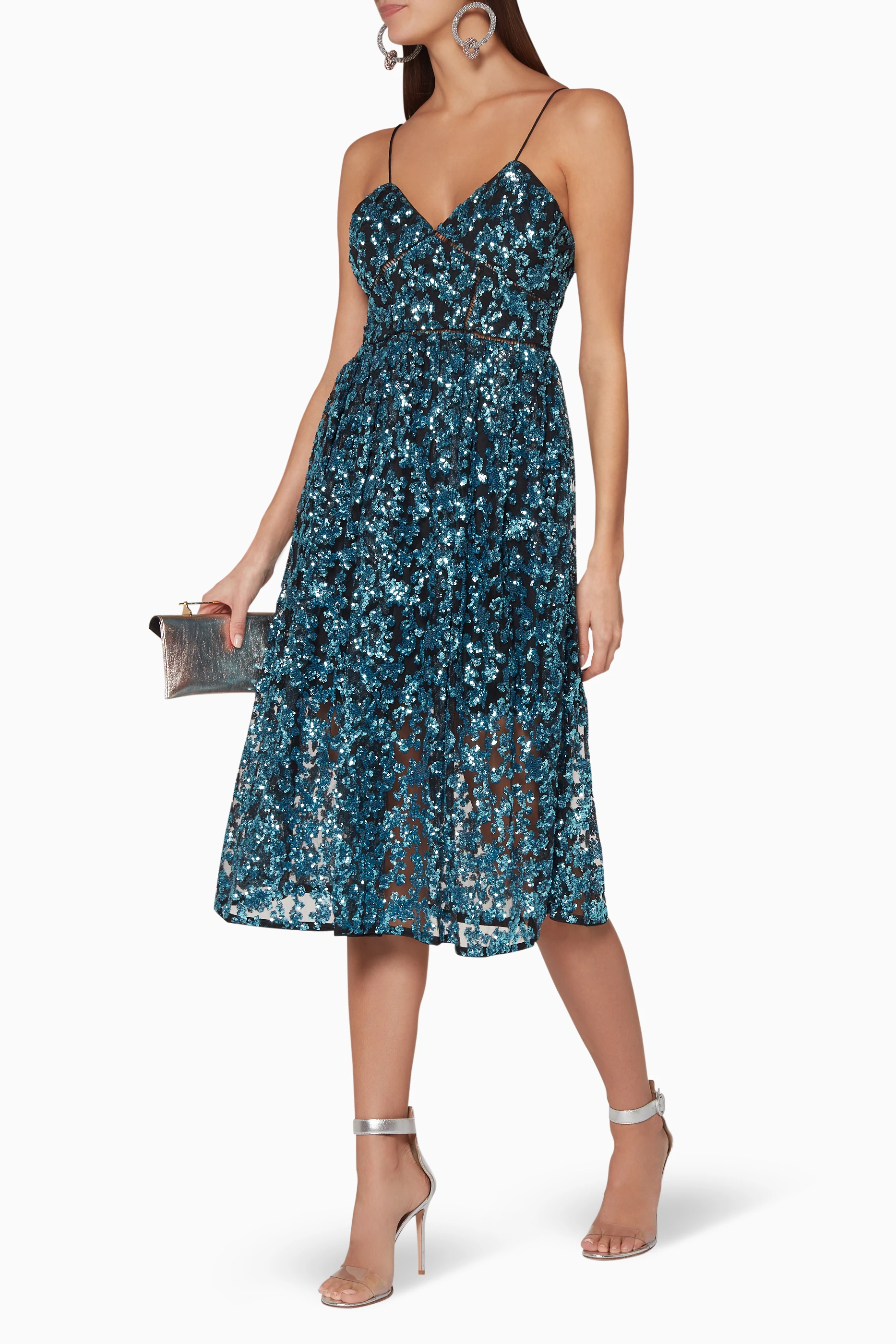 self portrait sequin dress blue self-portrait - Blue Beaded Sequin Lace Maxi Dress