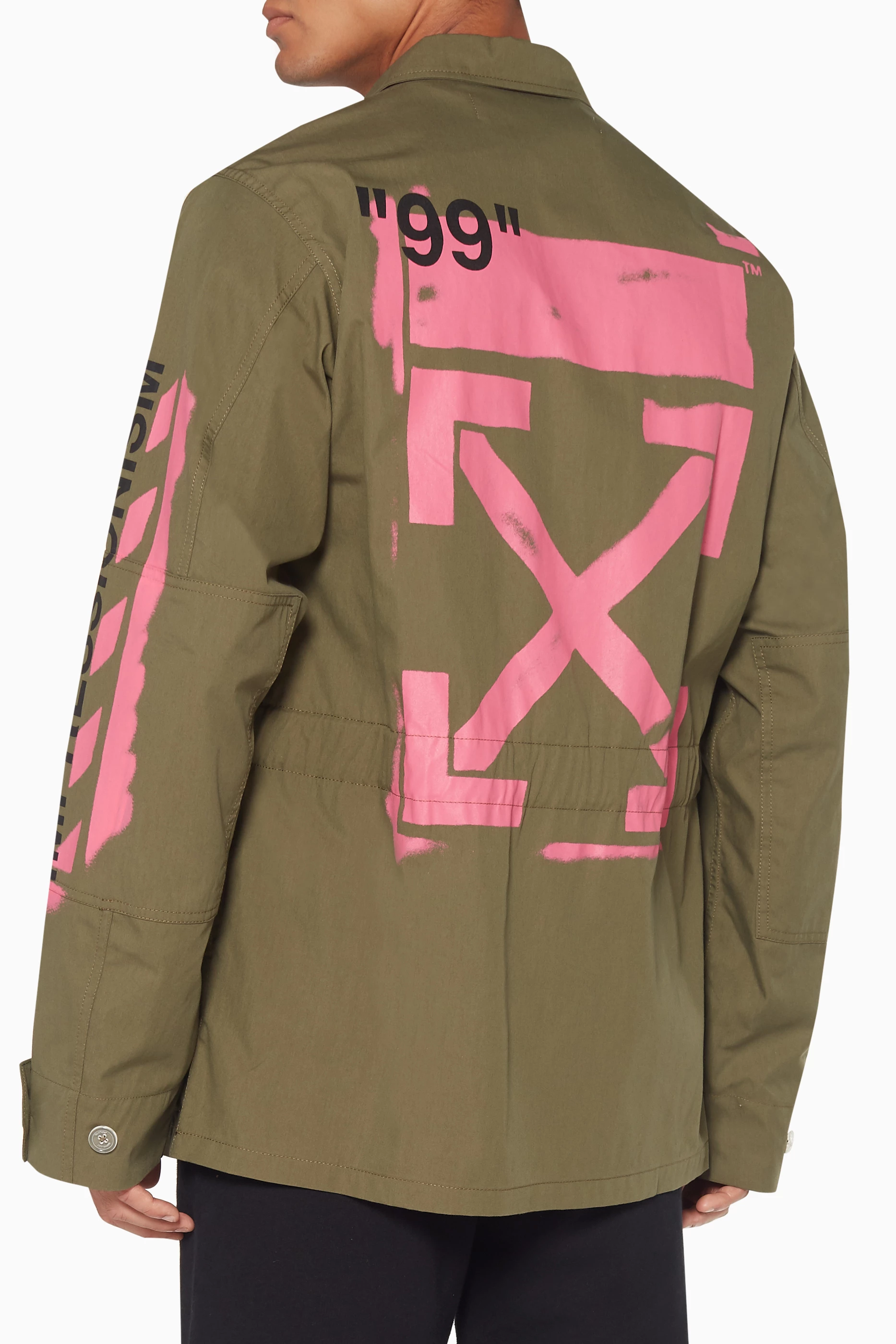 Buy Off-White Green Military-Green Printed Field Jacket For Men 