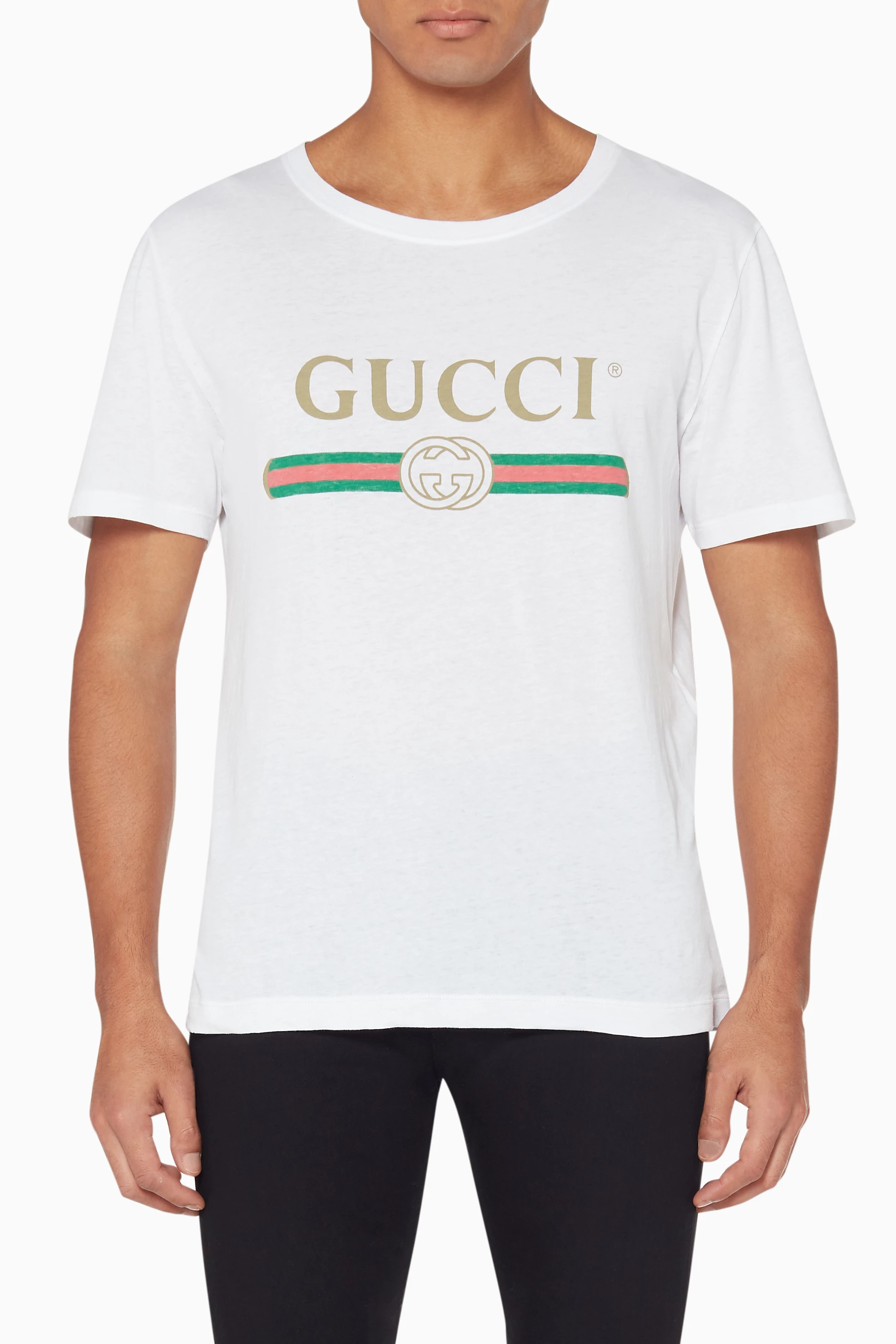 Buy Gucci White White Gucci Logo Washed-Cotton T-Shirt For Men 