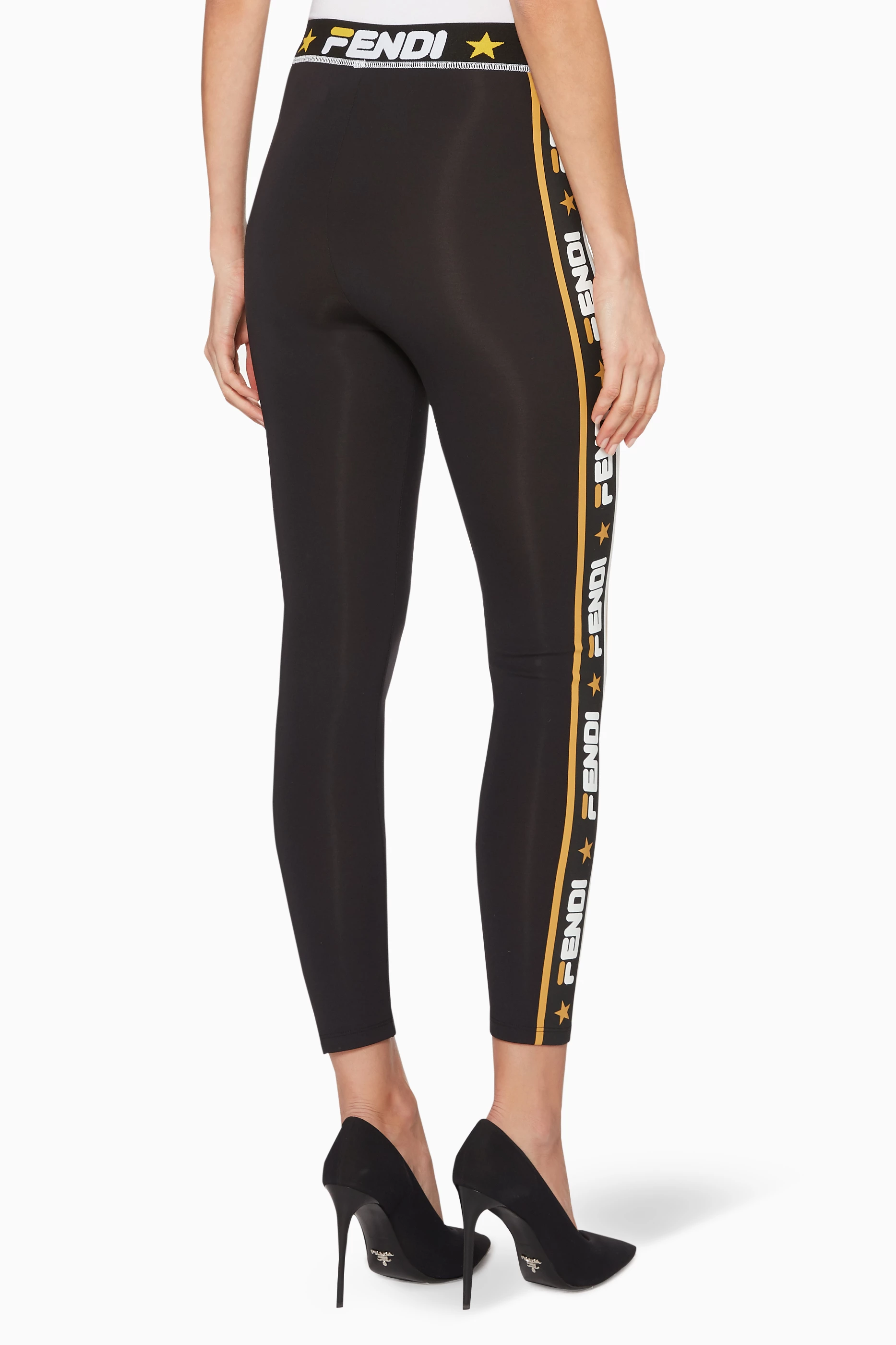 Buy Fendi Black Black Logo Tape Stretch Leggings For Women Online Ounass Oman