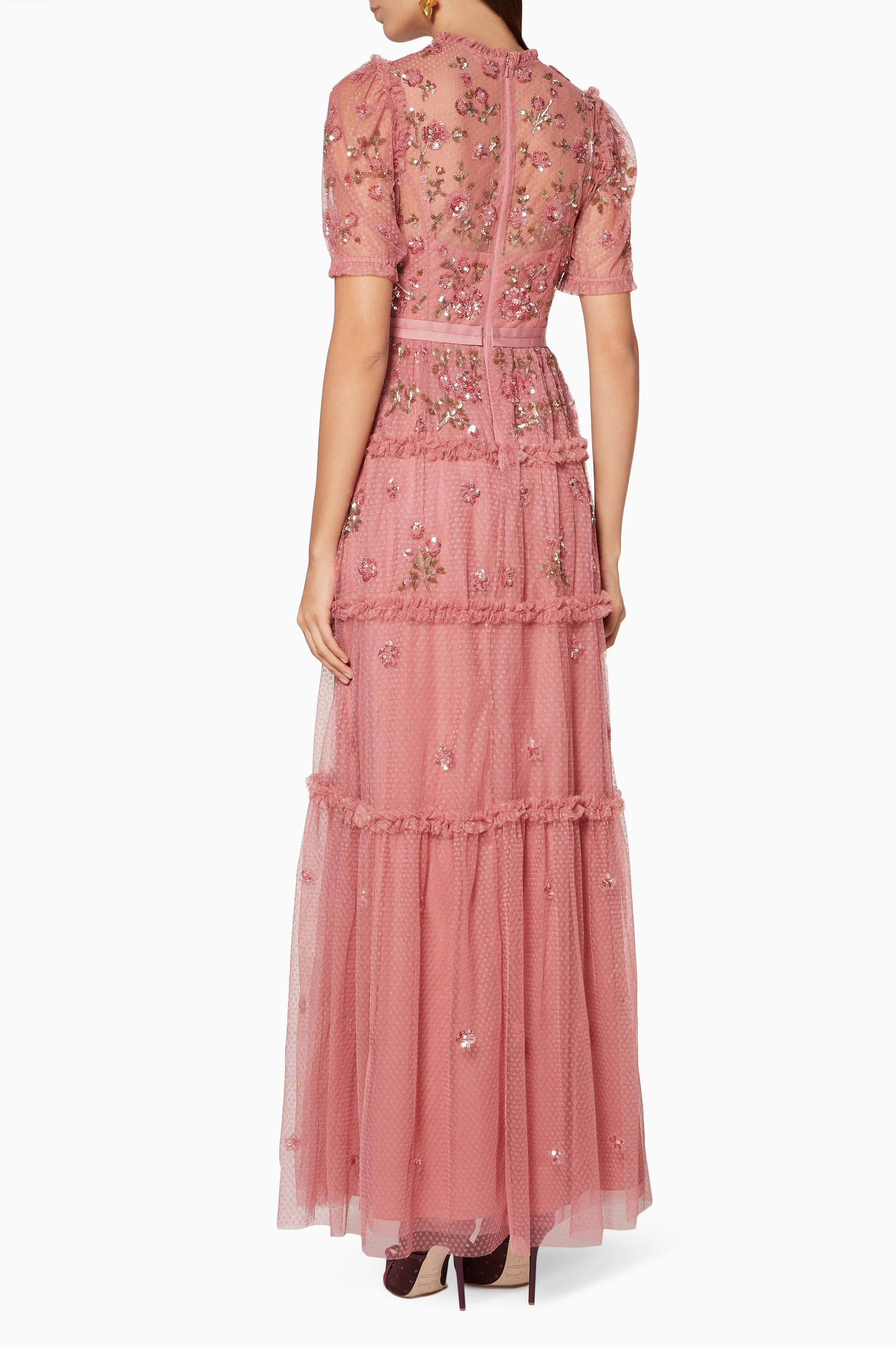 Buy Needle Thread Pink Rouge Carnation Sequin Gown For Women