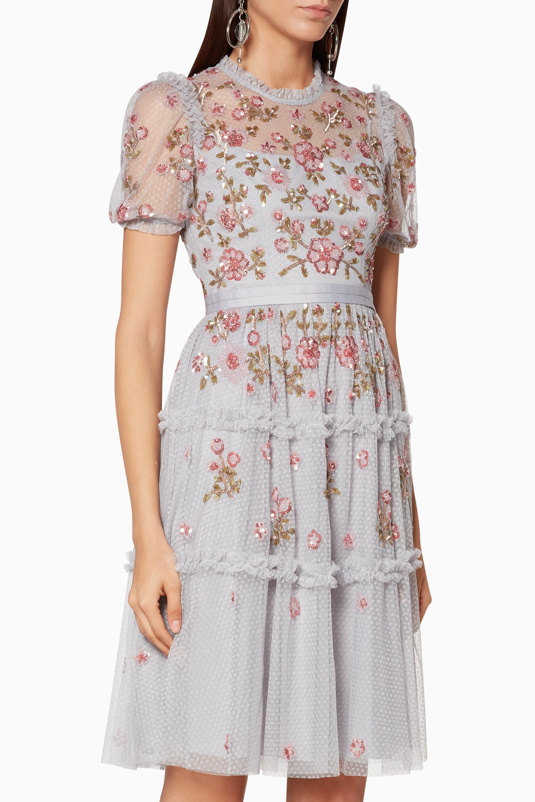 Buy Needle Thread Blue Dusk Blue Carnation Sequin Dress Online for Women Ounass Oman