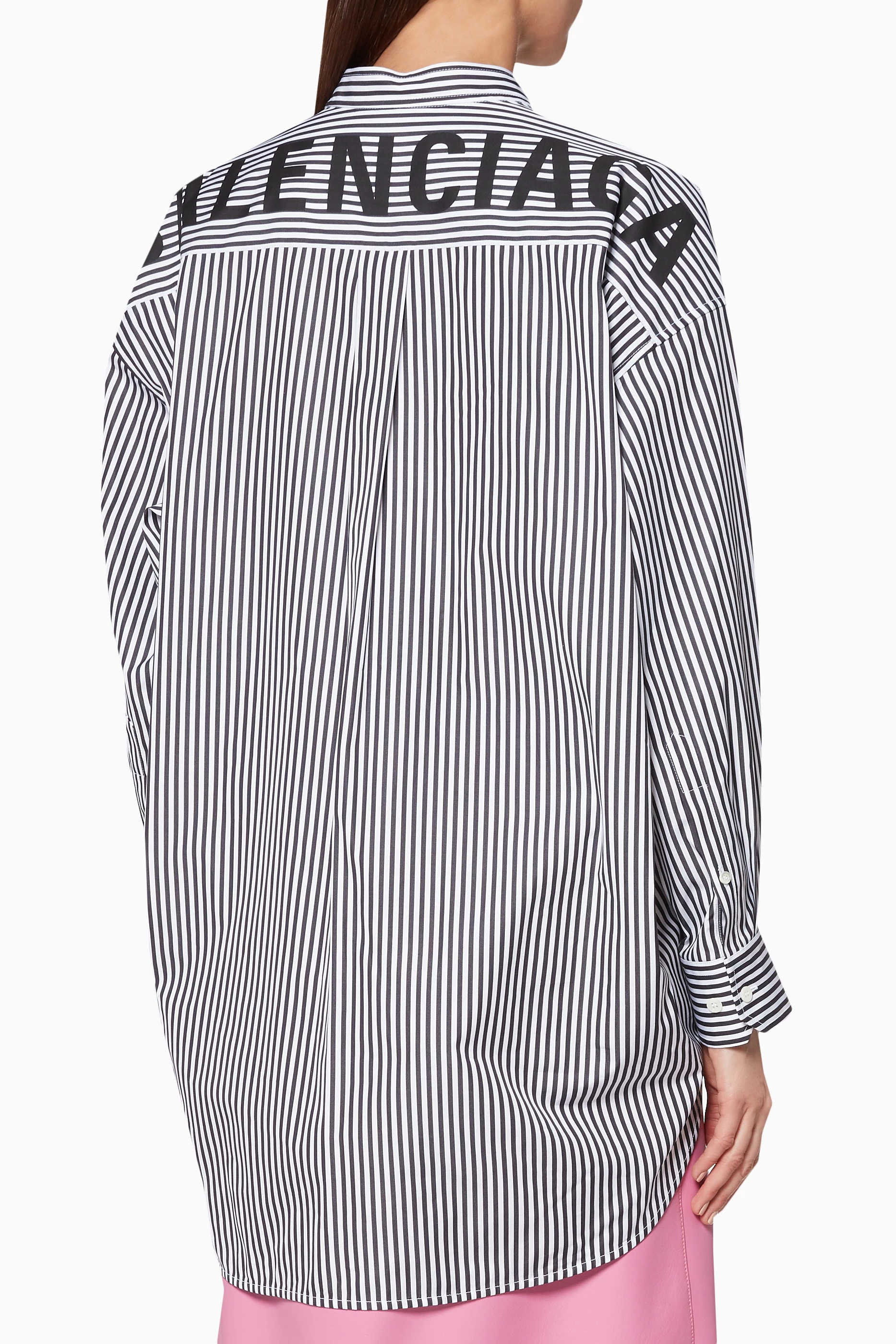 Buy Balenciaga Black Blue & White Striped Swing Shirt For Women