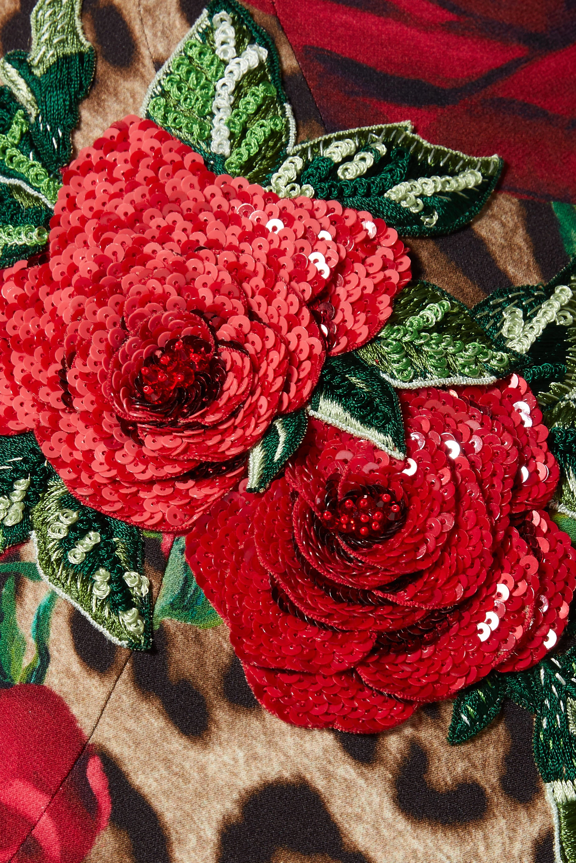 Buy Dolce & Gabbana Red Leopard & Rose Print Midi Dress For  display picture 1