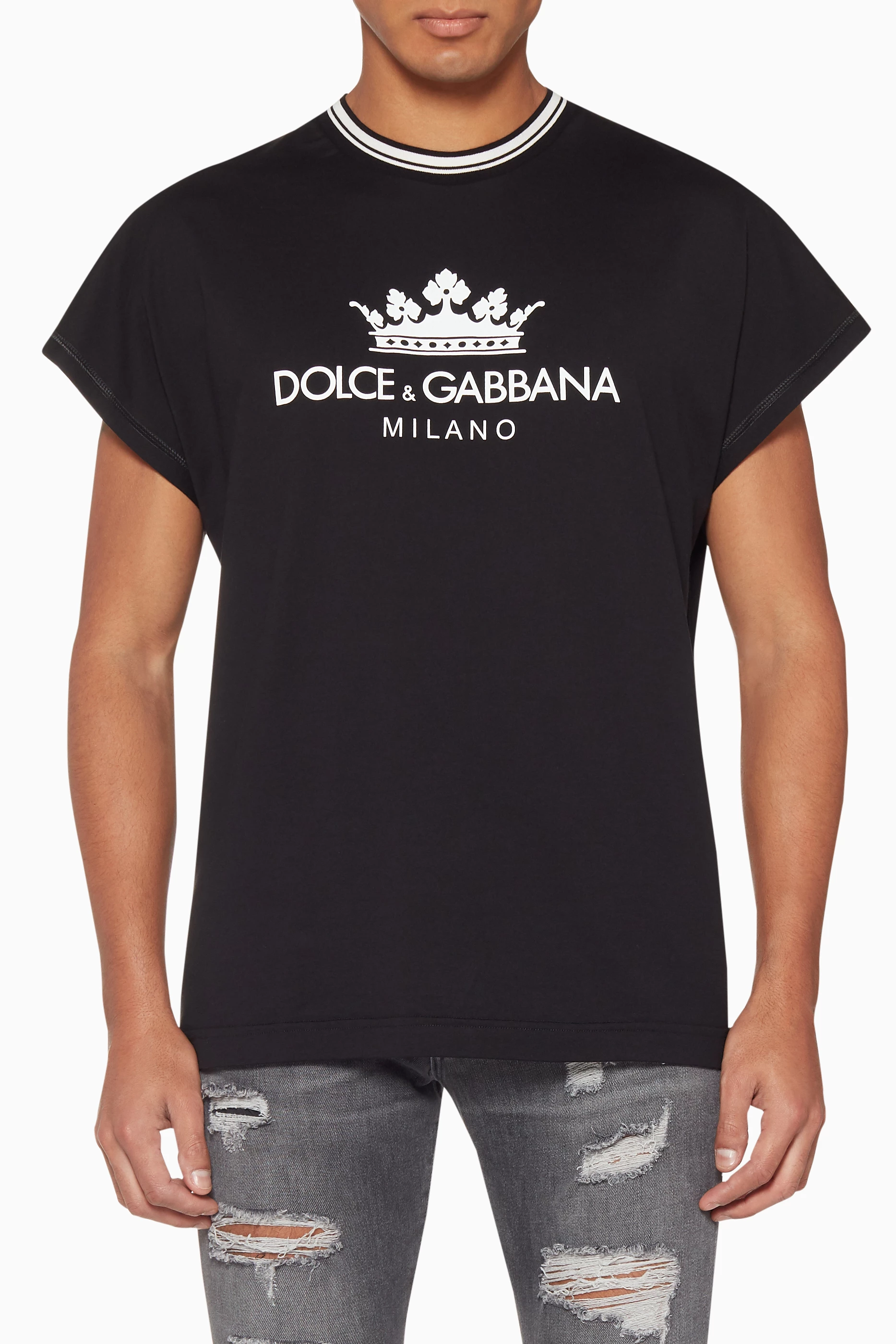 DOLCE & GABBANA クラウンロゴ Tシャツ Dolce & Gabbana クラウンロゴ Tシャツ ブラック 46 王冠m 【公式通販】