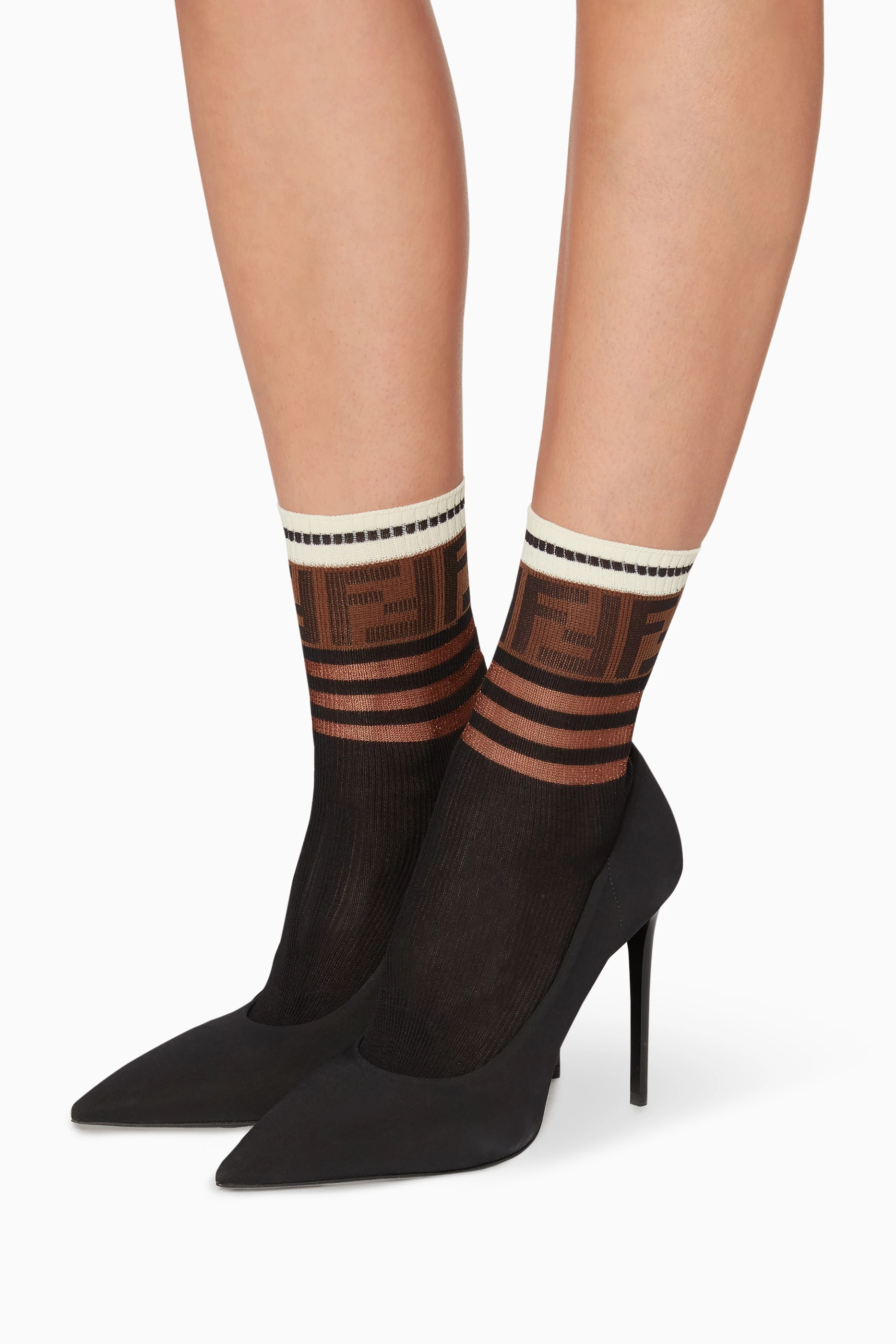 Buy Fendi Black Black Monogram Trim Socks For Women Online Ounass Oman