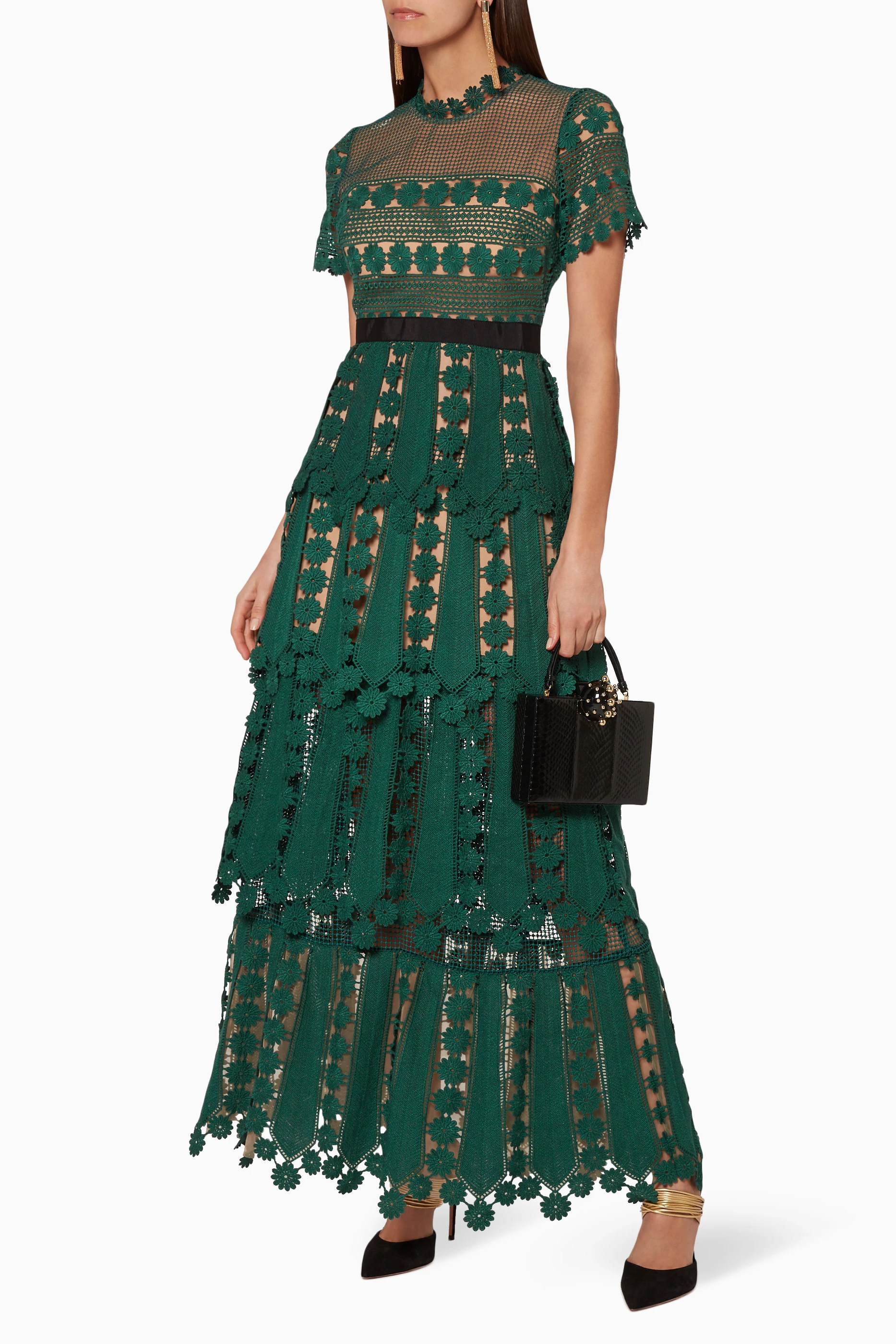 Buy Self-Portrait Green Dark-Green Teardrop-Lace Maxi Dress For Women  Online | Ounass Oman