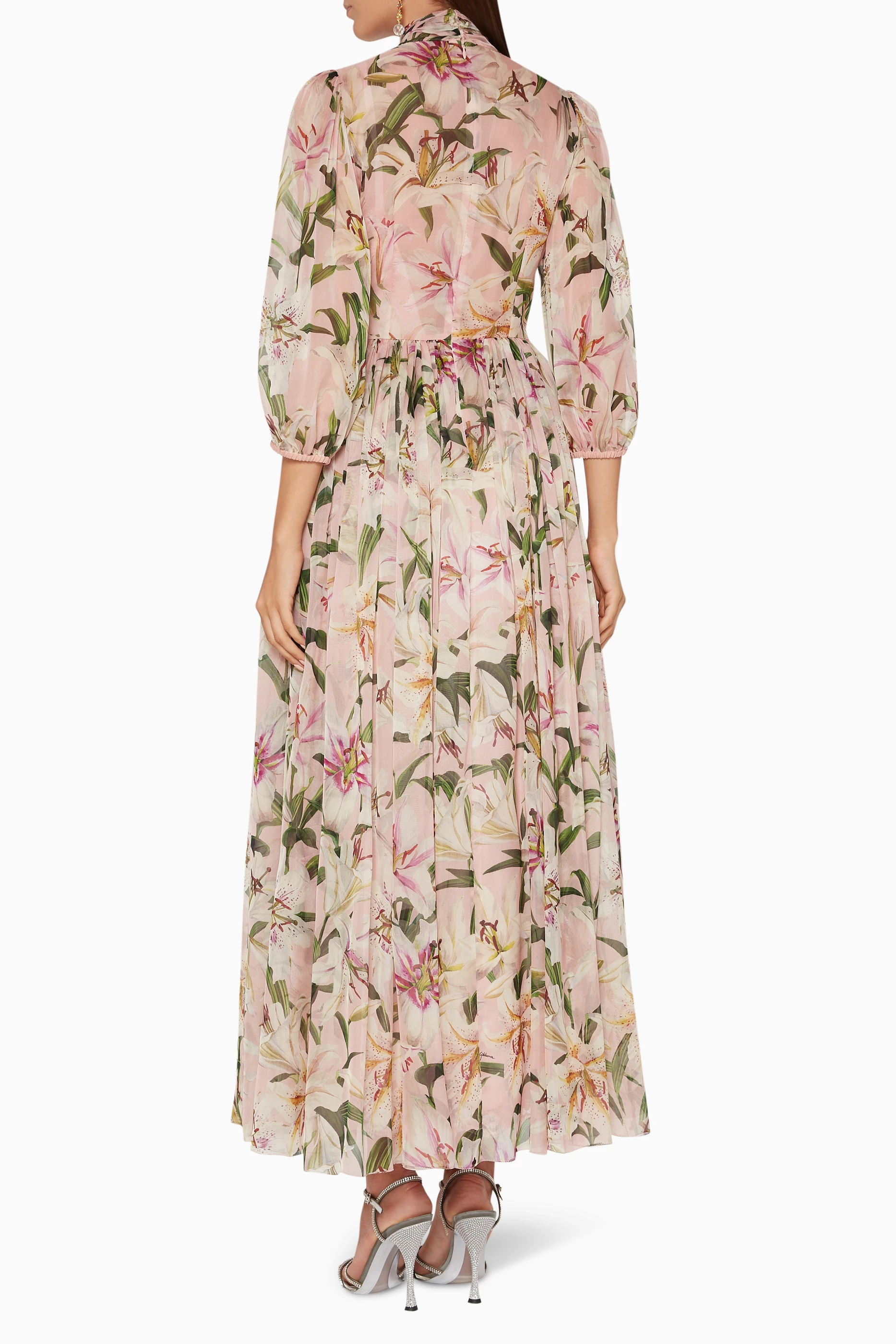 Buy Dolce & Gabbana Pink Lily-Print Bow-Tie Chiffon Midi Dress For Women  Online | Ounass Oman