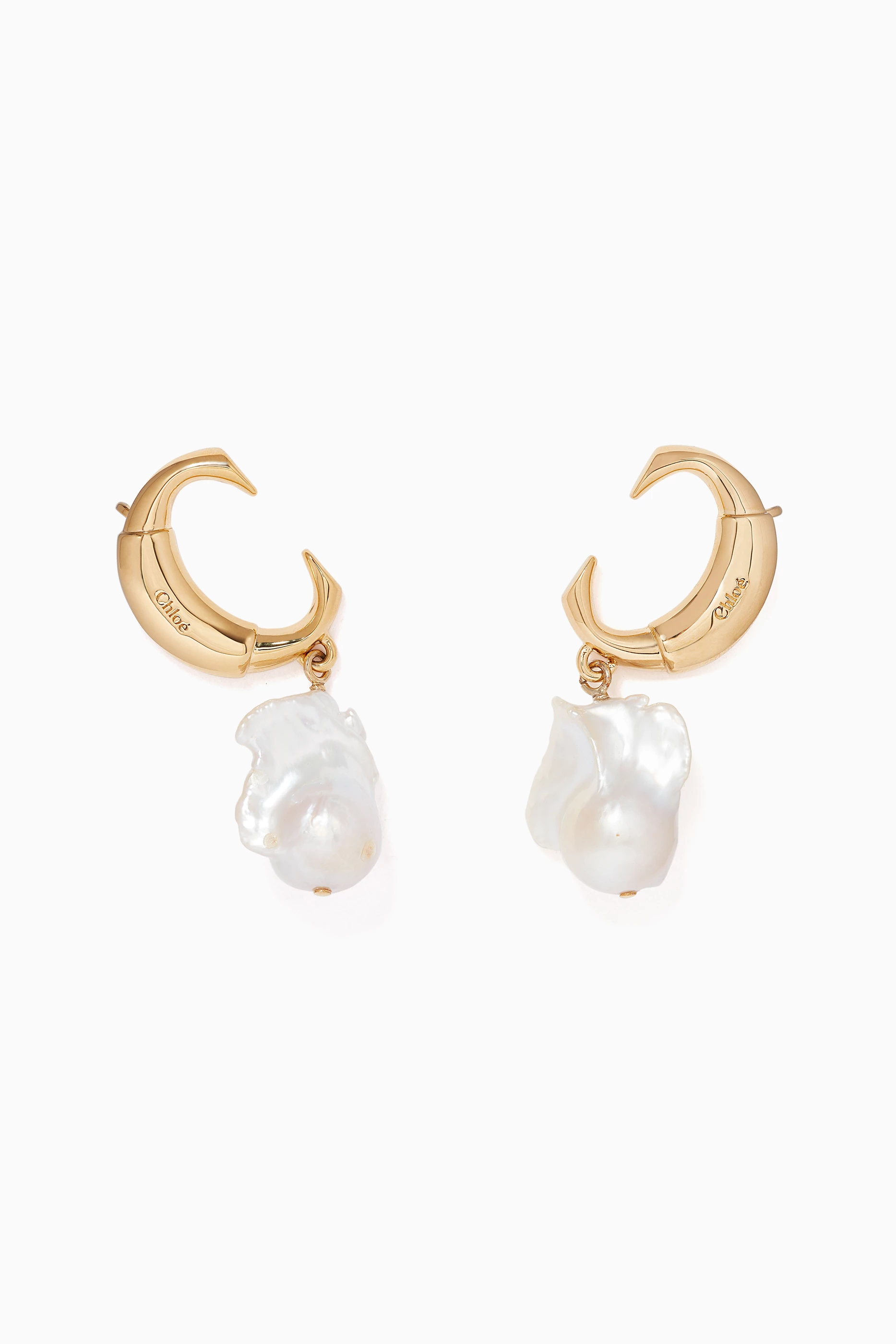 Buy Chloe Gold Darcey Baroque Brass Pearl Earrings Online for Women Ounass Oman