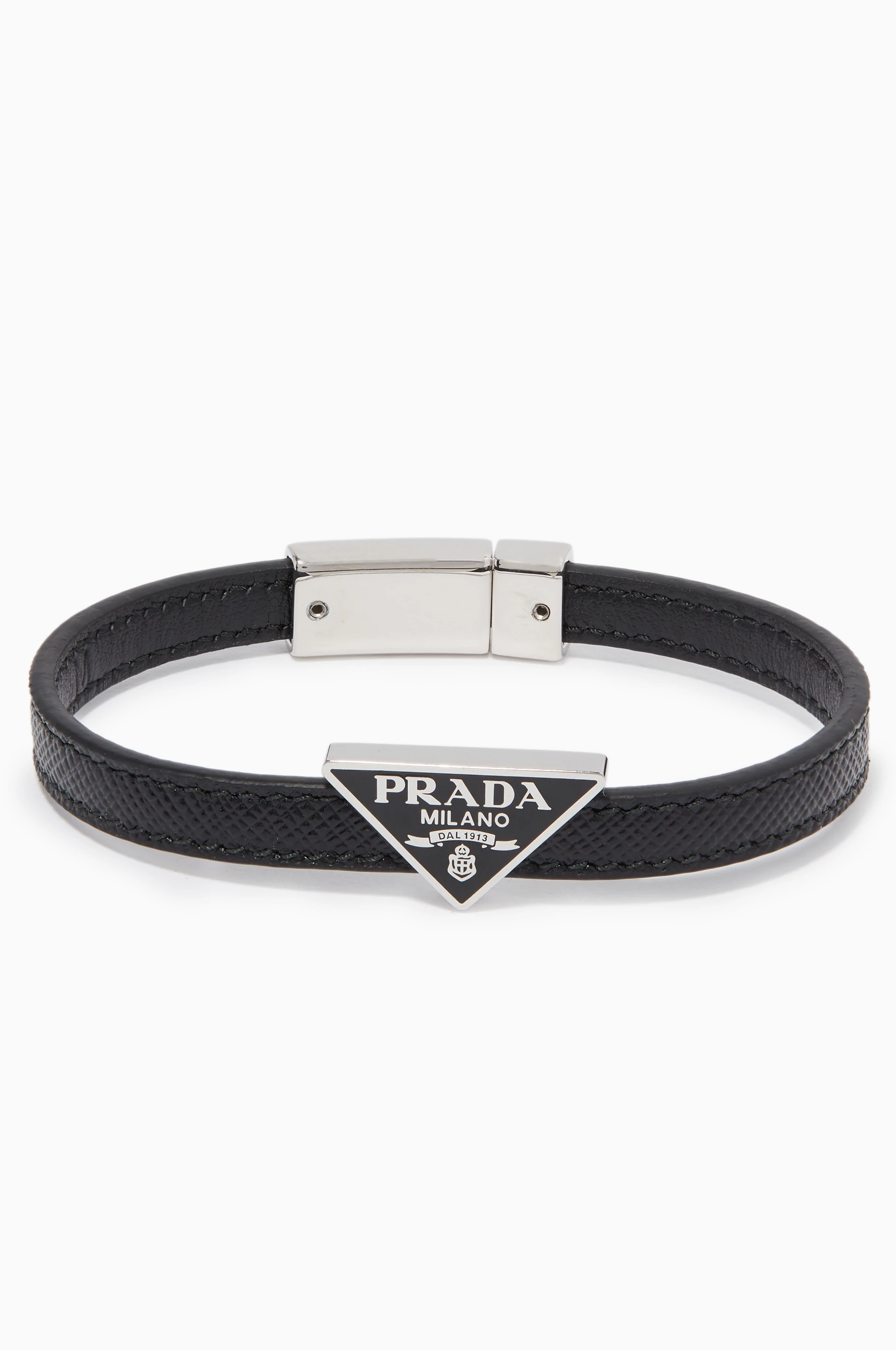 Buy Prada Black Triangle Logo Saffiano Leather Bracelet For Men Online Ounass Oman