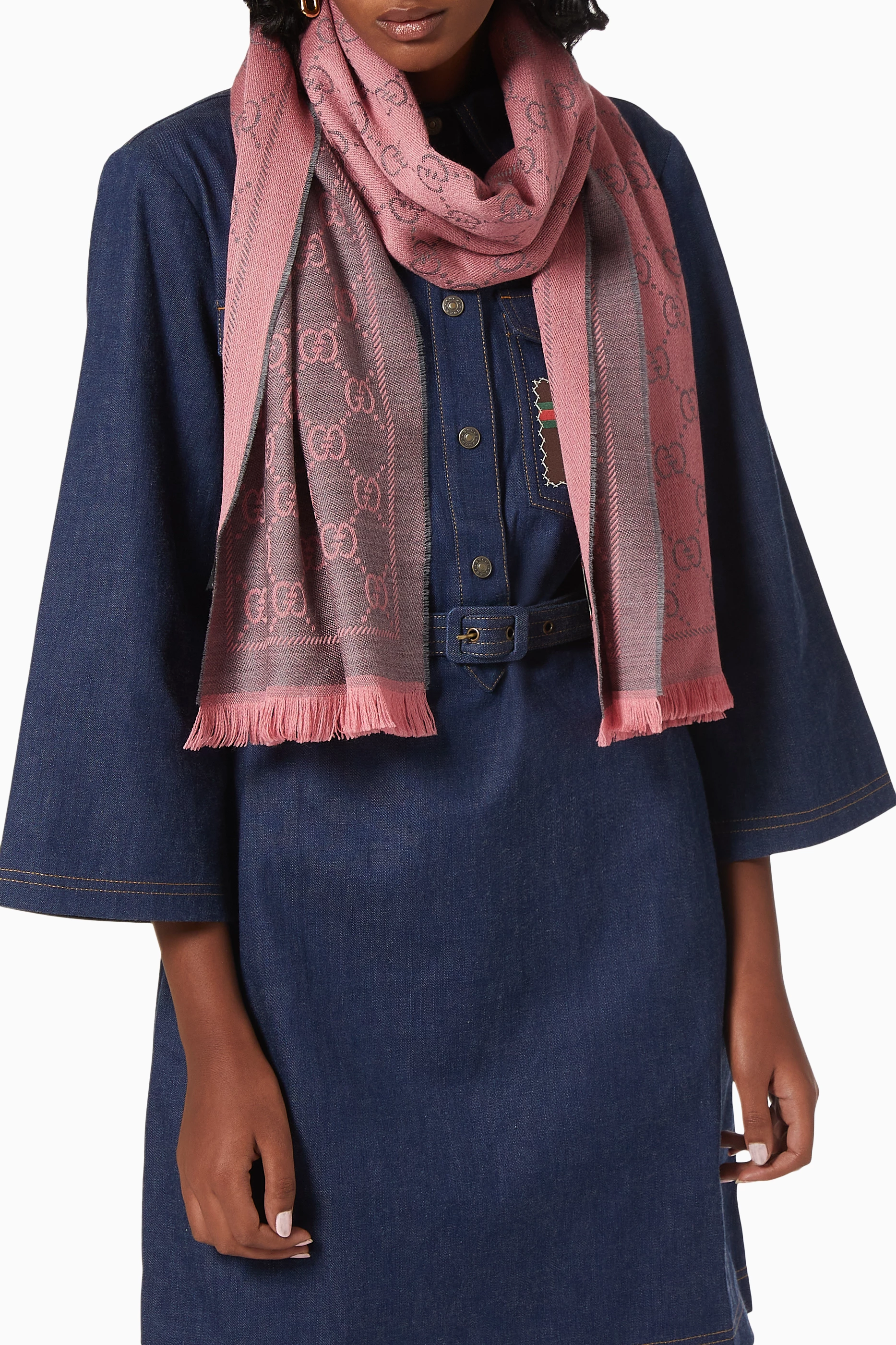 Buy Gucci Pink Scarf in GG Wool Jacquard For Women Online Ounass