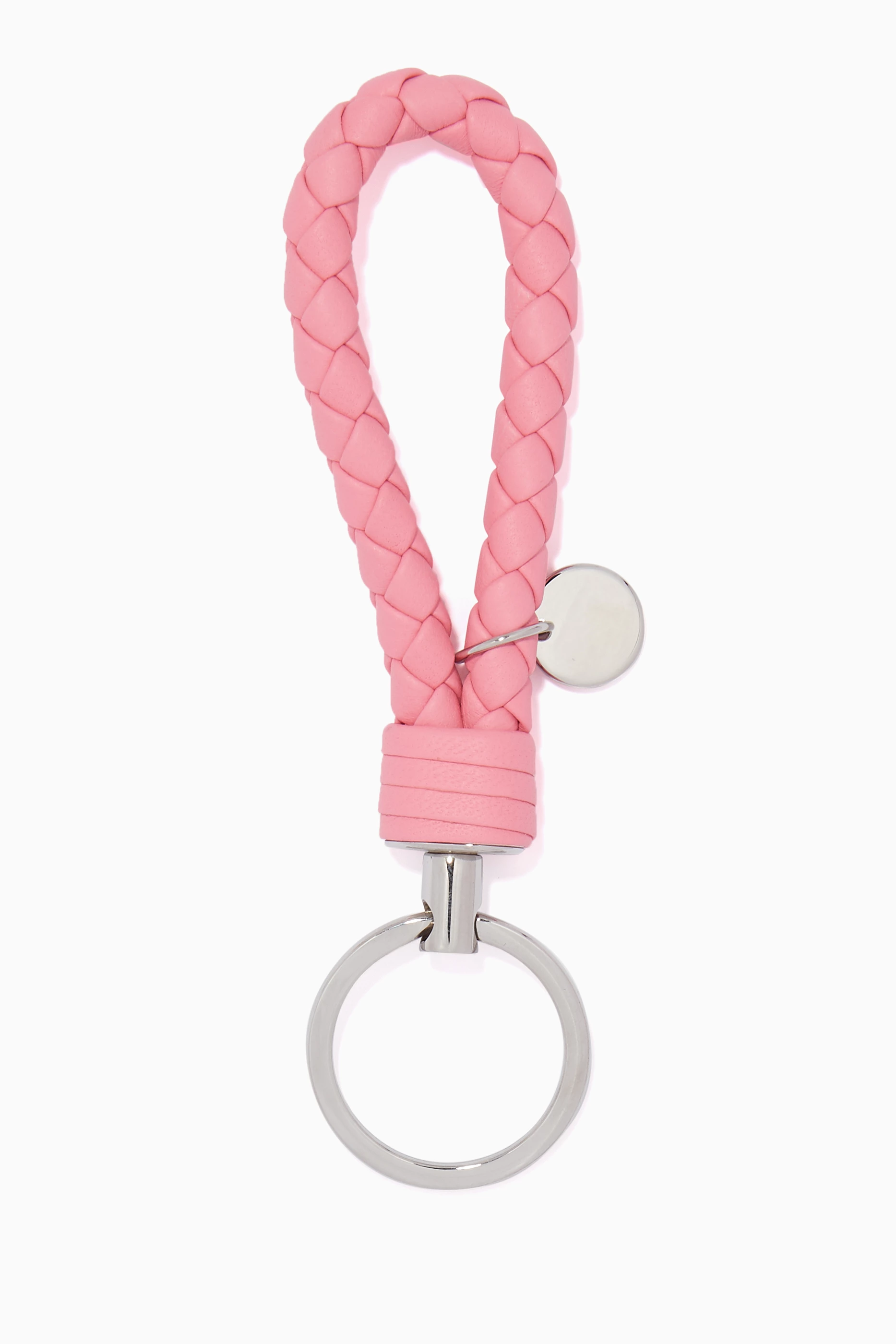 【本日発送】BOTTEGA VENETAピンクノットキーホルダー Buy Bottega Veneta Pink Intrecciato Leather Key Ring For Women