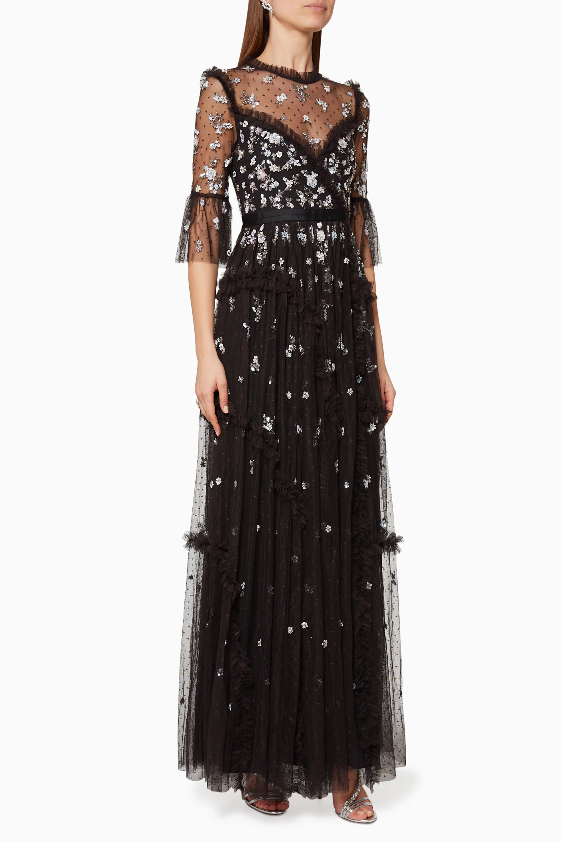 Buy Needle Thread Black Shimmer Ditsy Gown For Women Online Ounass Oman