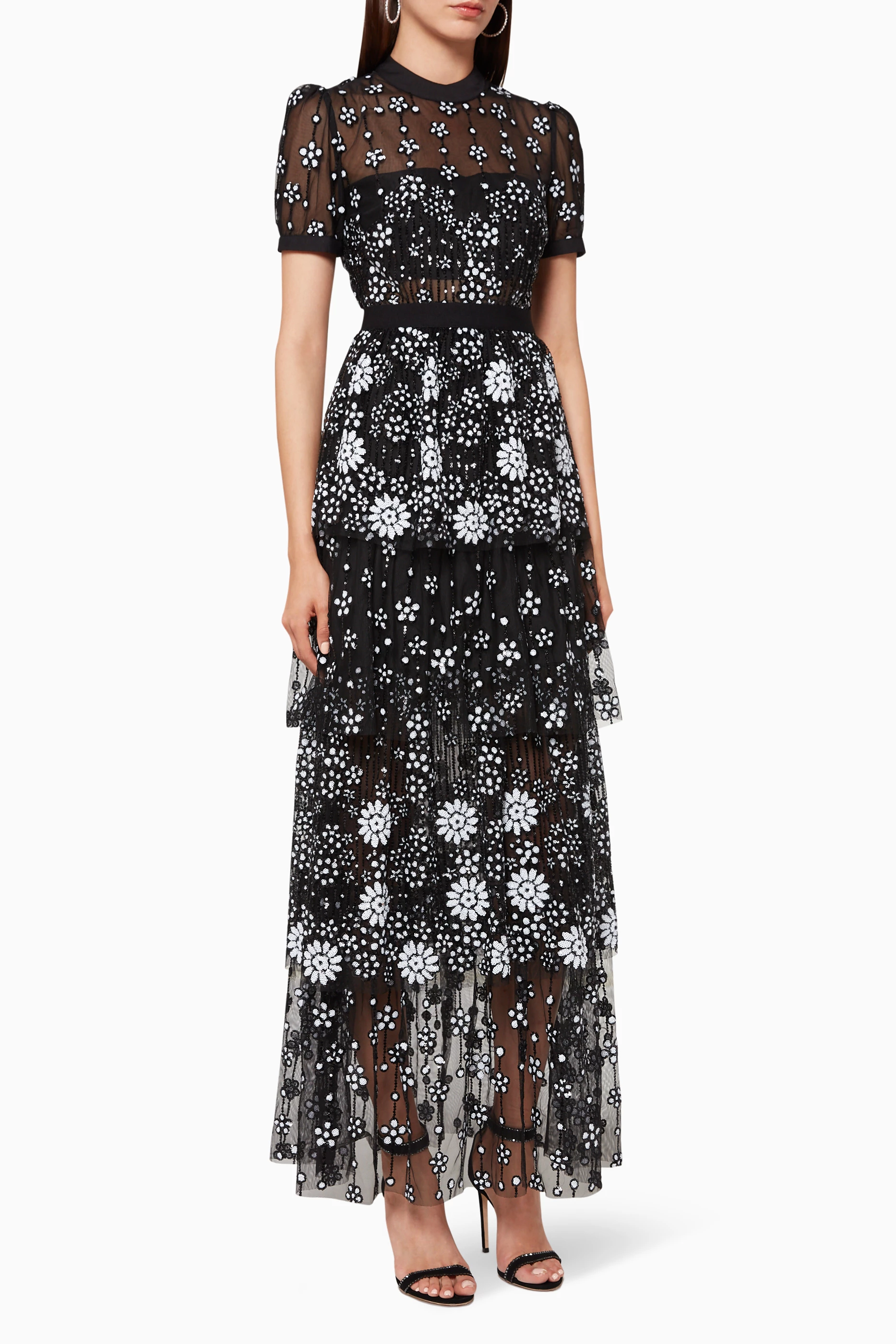 knee length dresses for ladies Ever-Pretty 3/4 Sleeve A-Line Sequin Round Neck Midi Dress for Summer Formal Wedding Guest Dress