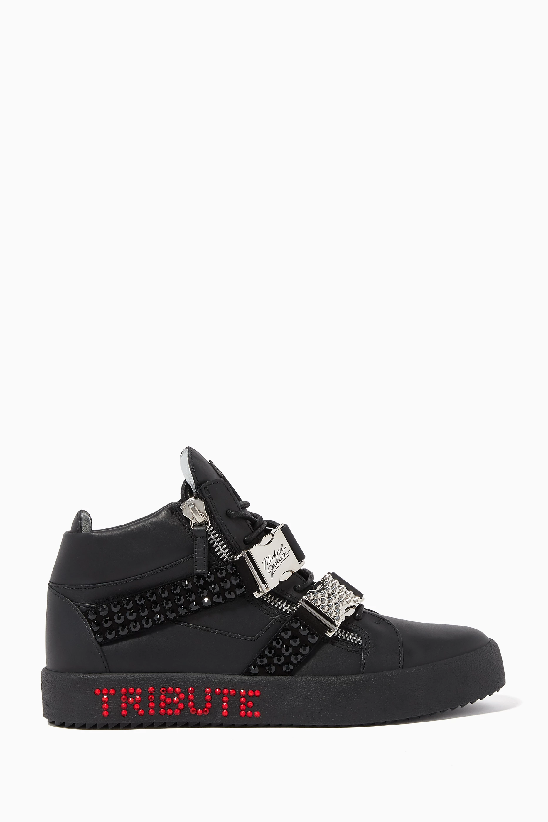 Buy Giuseppe Zanotti Black Michael Jackson Tribute Leather Sneakers For Men Online Ounass Oman