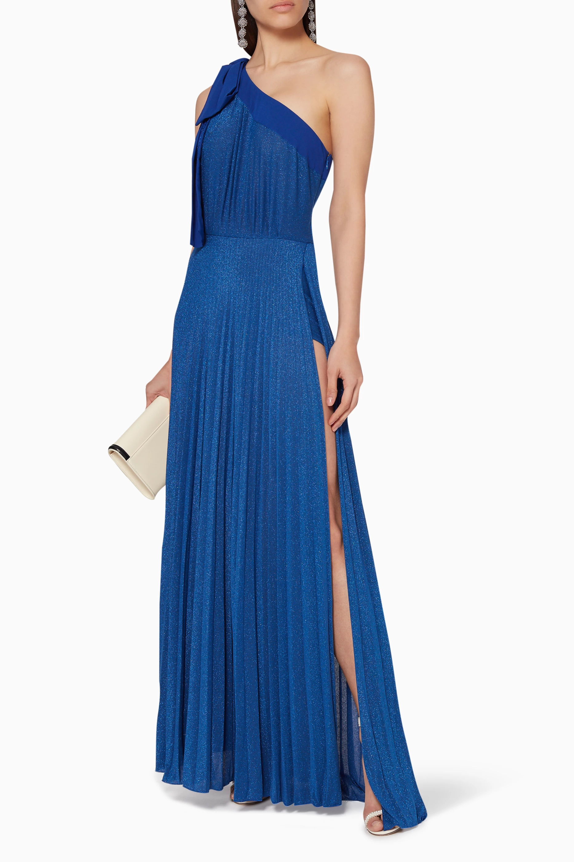 Buy Elisabetta Franchi Blue One-Shoulder Maxi Dress For