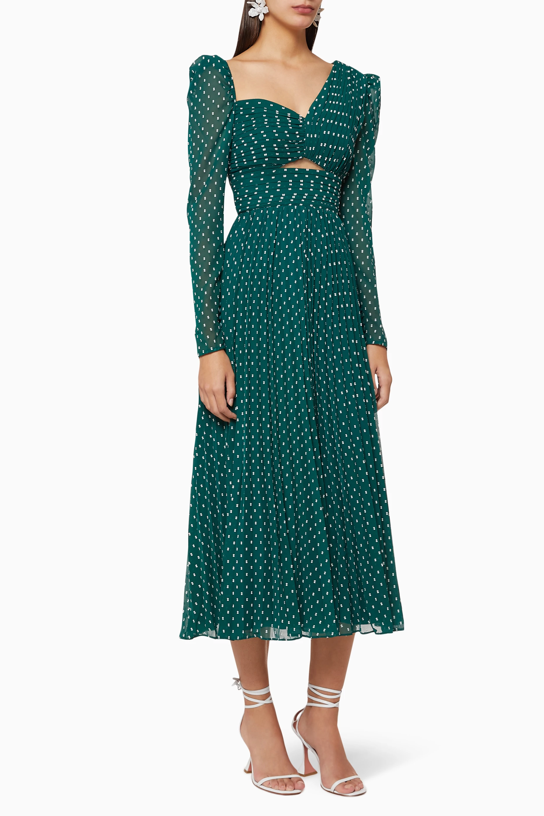 Buy Self-Portrait Green Plumetis Midi Dress For Women Online | Ounass Oman