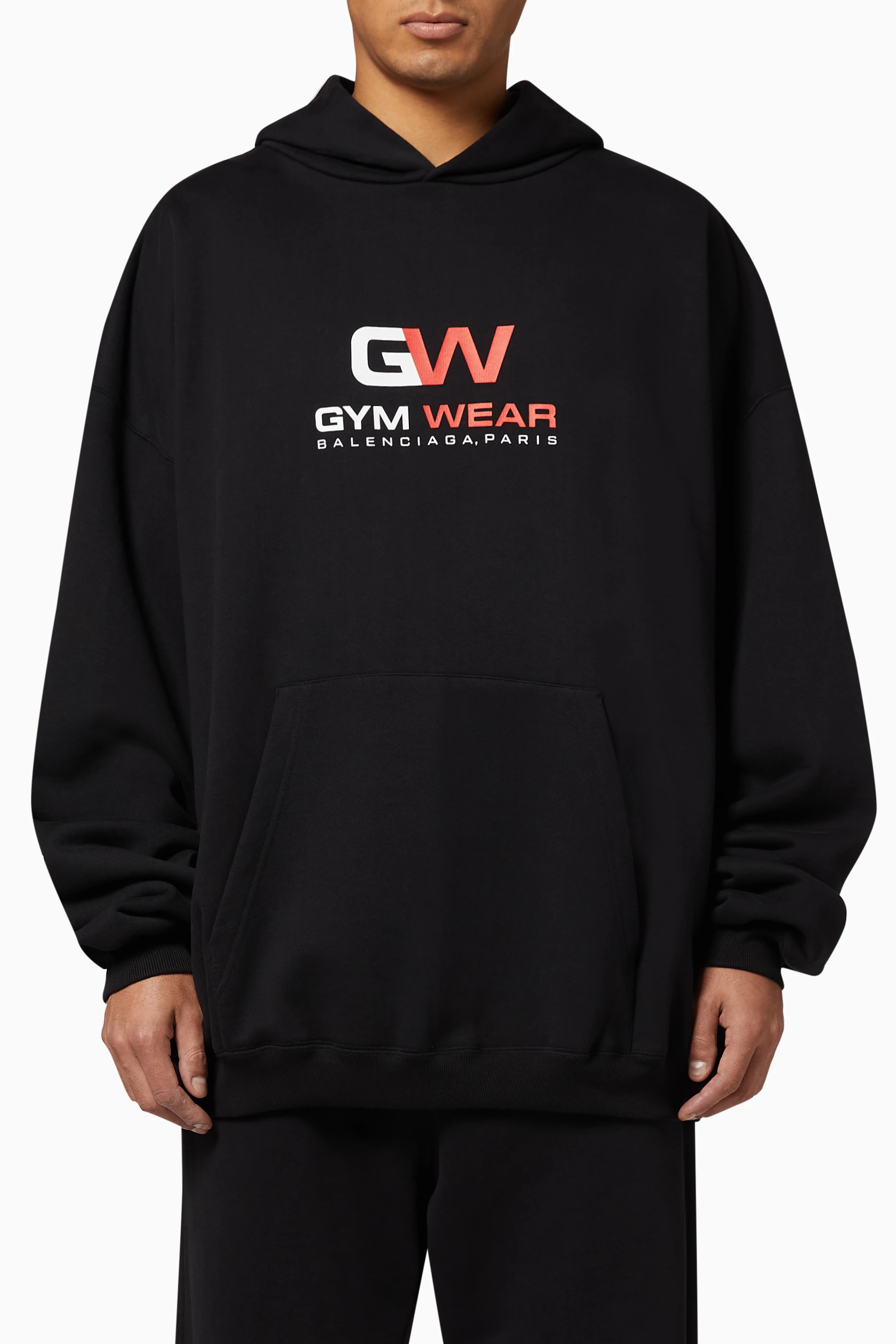 Buy Balenciaga Black Gym Wear Large Fit Hoodie in Curly Fleece For
