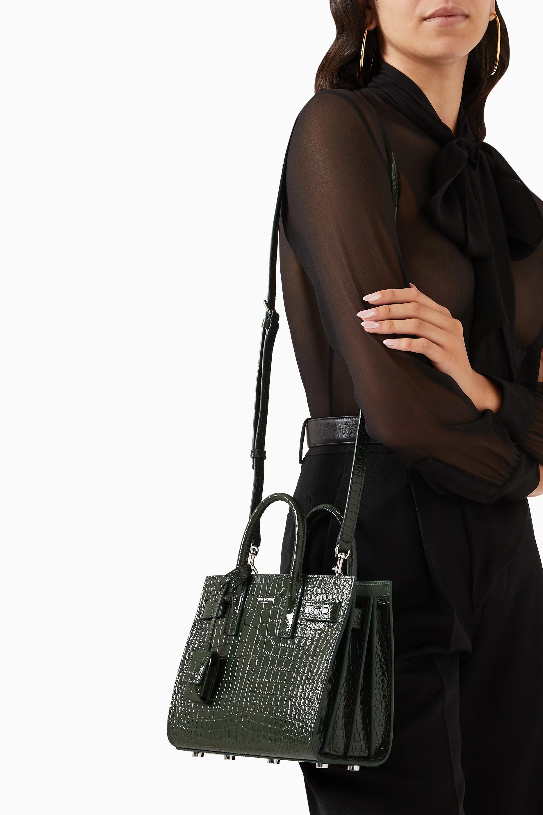 Buy SAINT LAURENT Green Classic Sac de Jour Nano in Crocodile