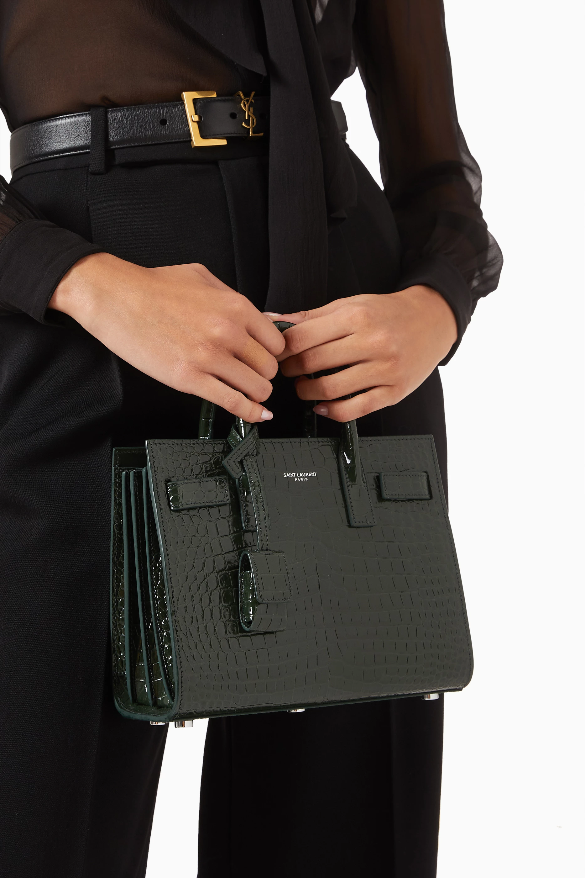 Buy SAINT LAURENT Green Classic Sac de Jour Nano in Crocodile Embossed Shiny Leather For Women Online Ounass Oman
