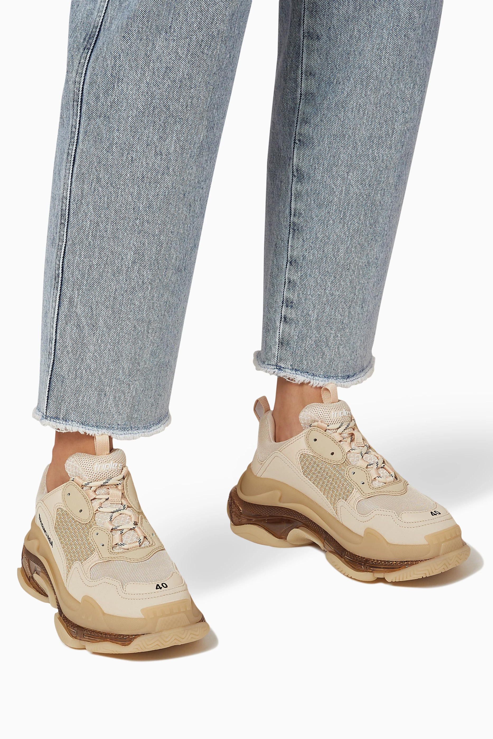 Buy Balenciaga Neutral Triple S Clear Sole Sneakers in Double Foam