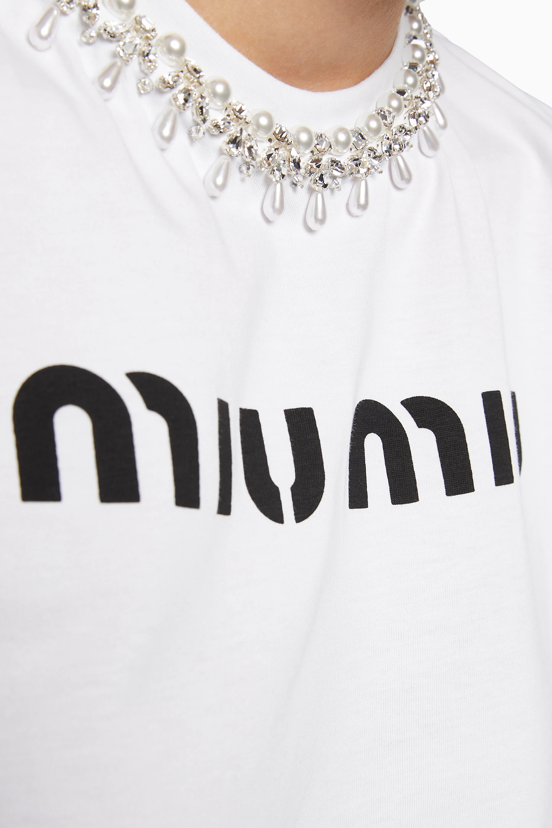 Buy Miu Miu White Logo Embellished Cotton T-Shirt For Women Online