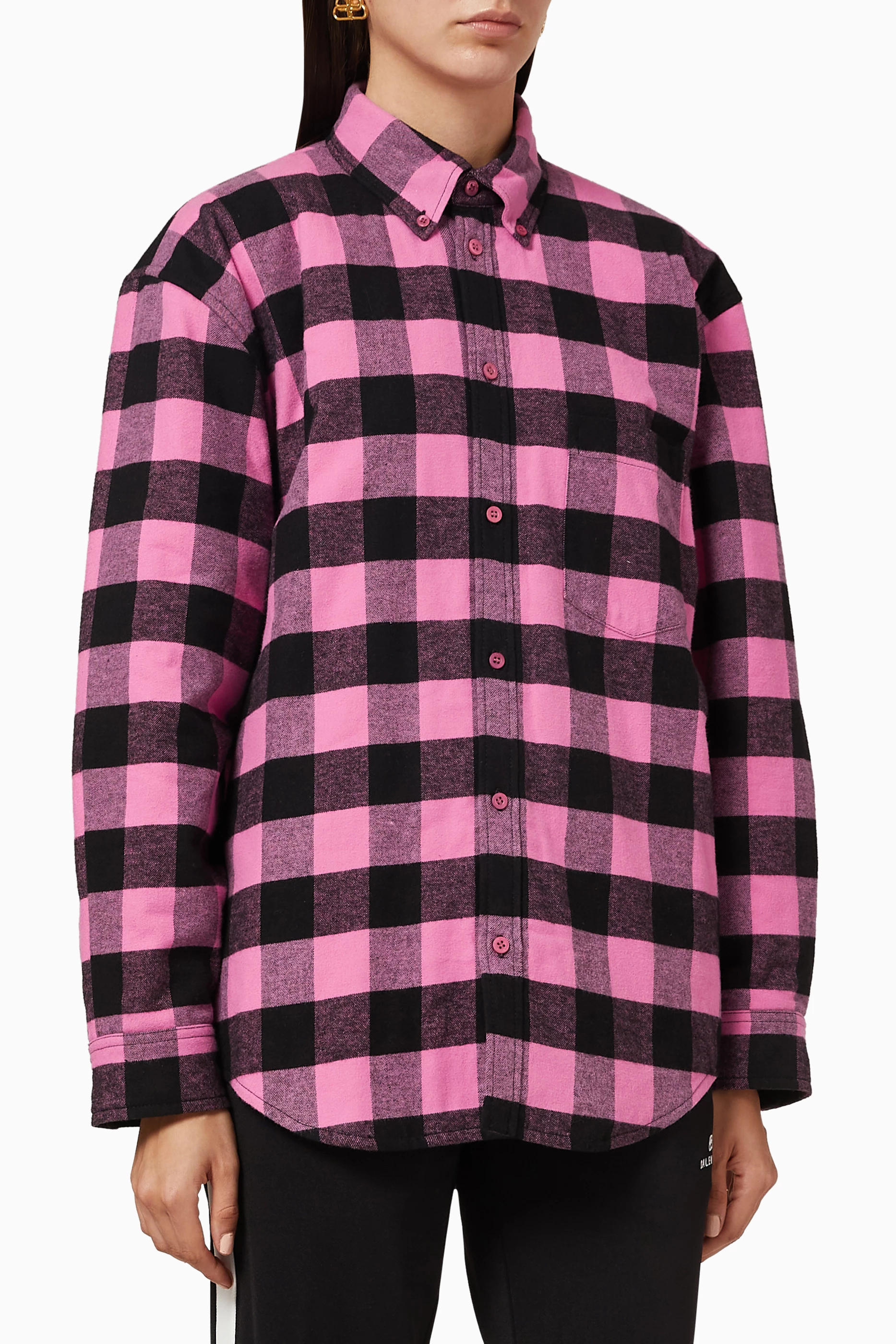 Buy Balenciaga Pink Checked Padded Shirt in Cotton Flannel For
