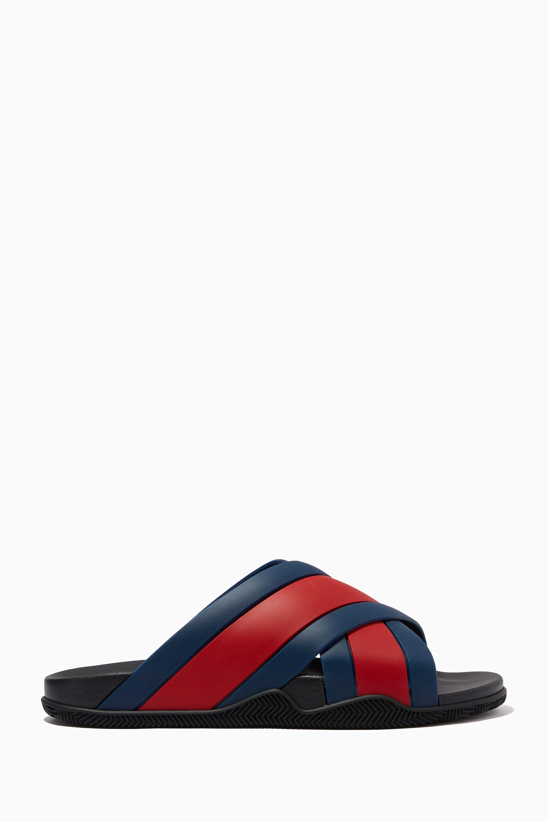 Buy Gucci Blue Web Slide Sandals in Rubber For Men Online  display picture 1
