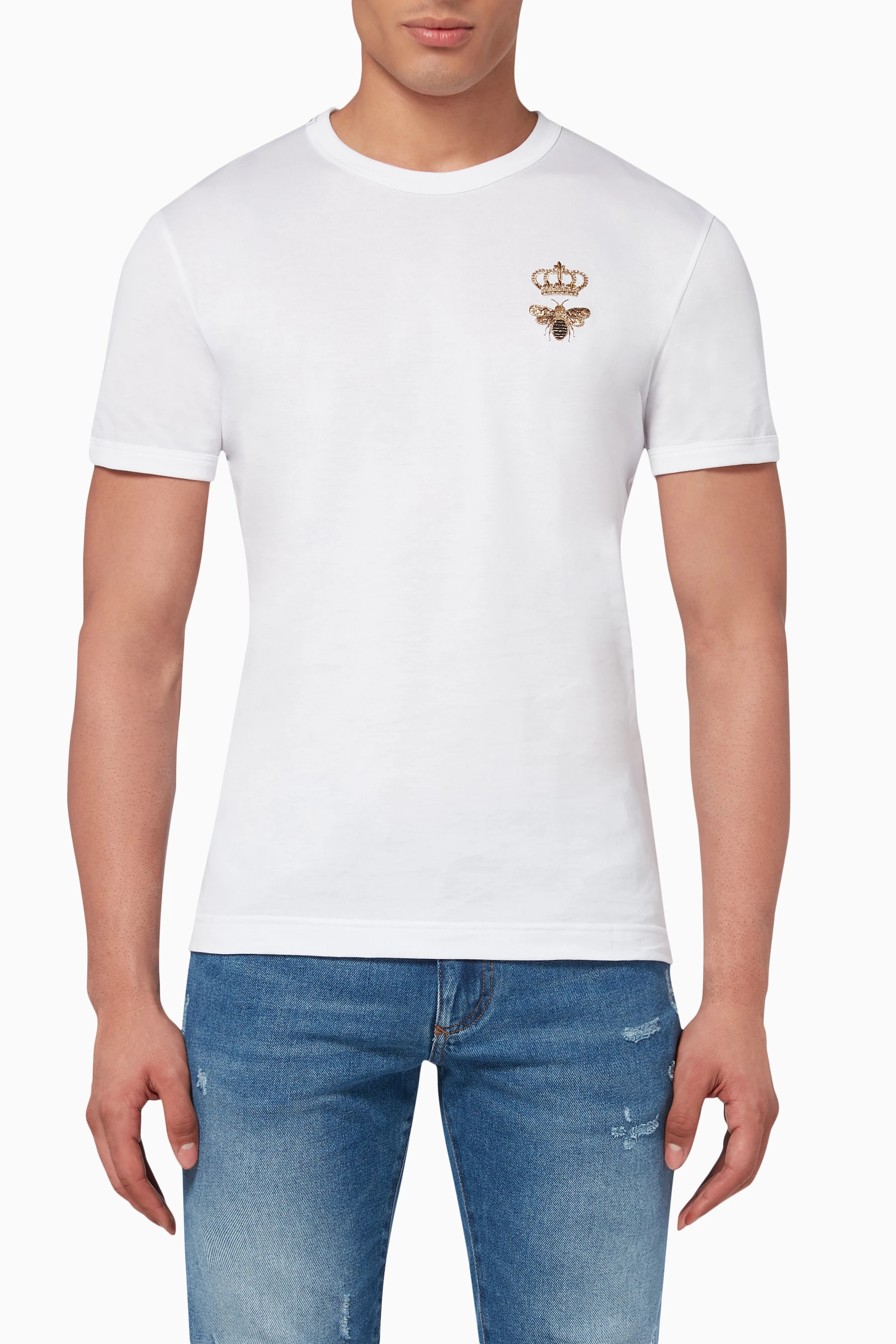 関税込【Dolce & Gabbana】BEE and CROWN T-SHIRT Luxury T-shirt for men - Dolce&Gabbana black T-shirt with