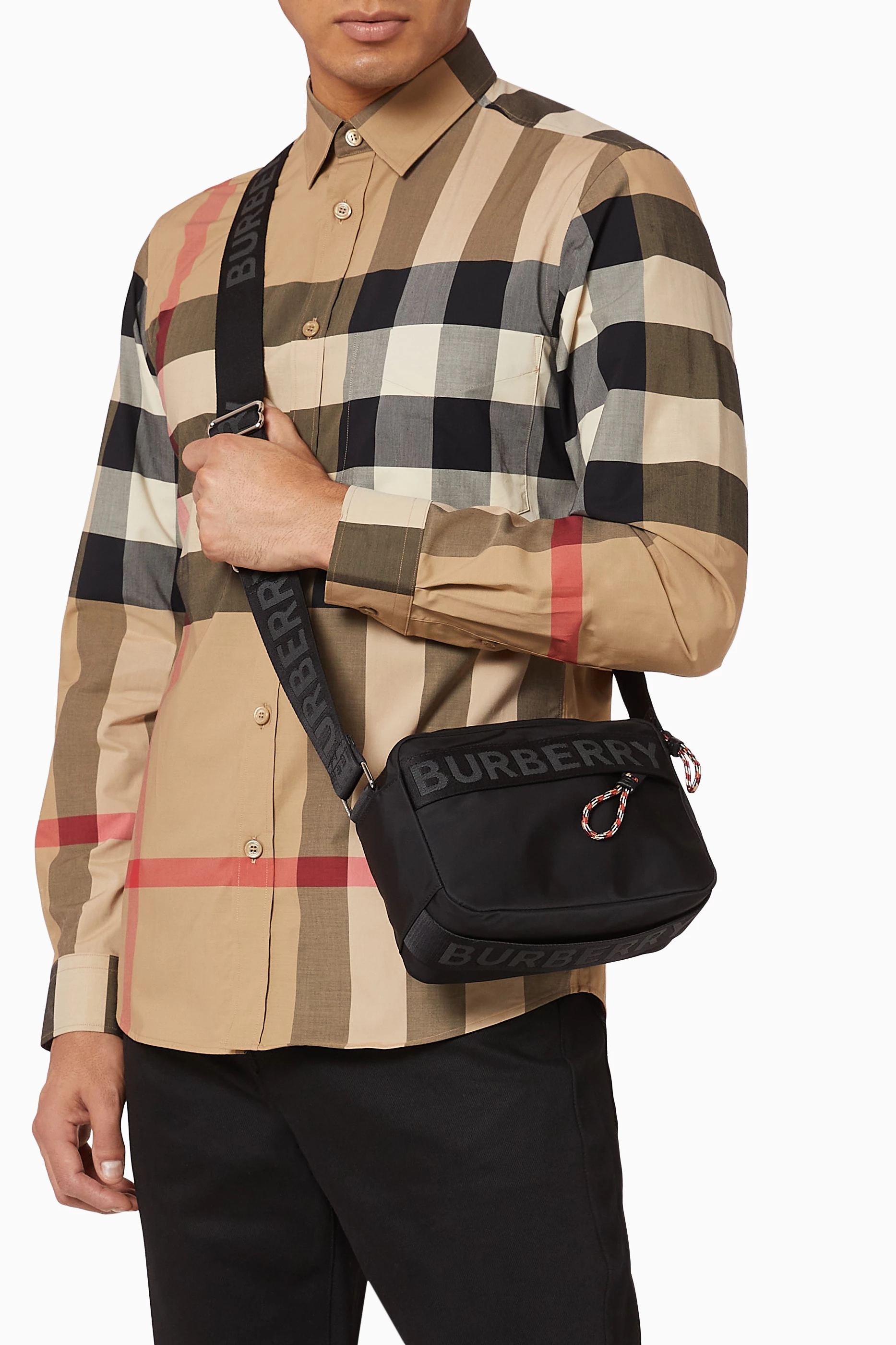 Buy Burberry Black Crossbody Bag in Logo Lettering Nylon For Men Online Ounass Oman