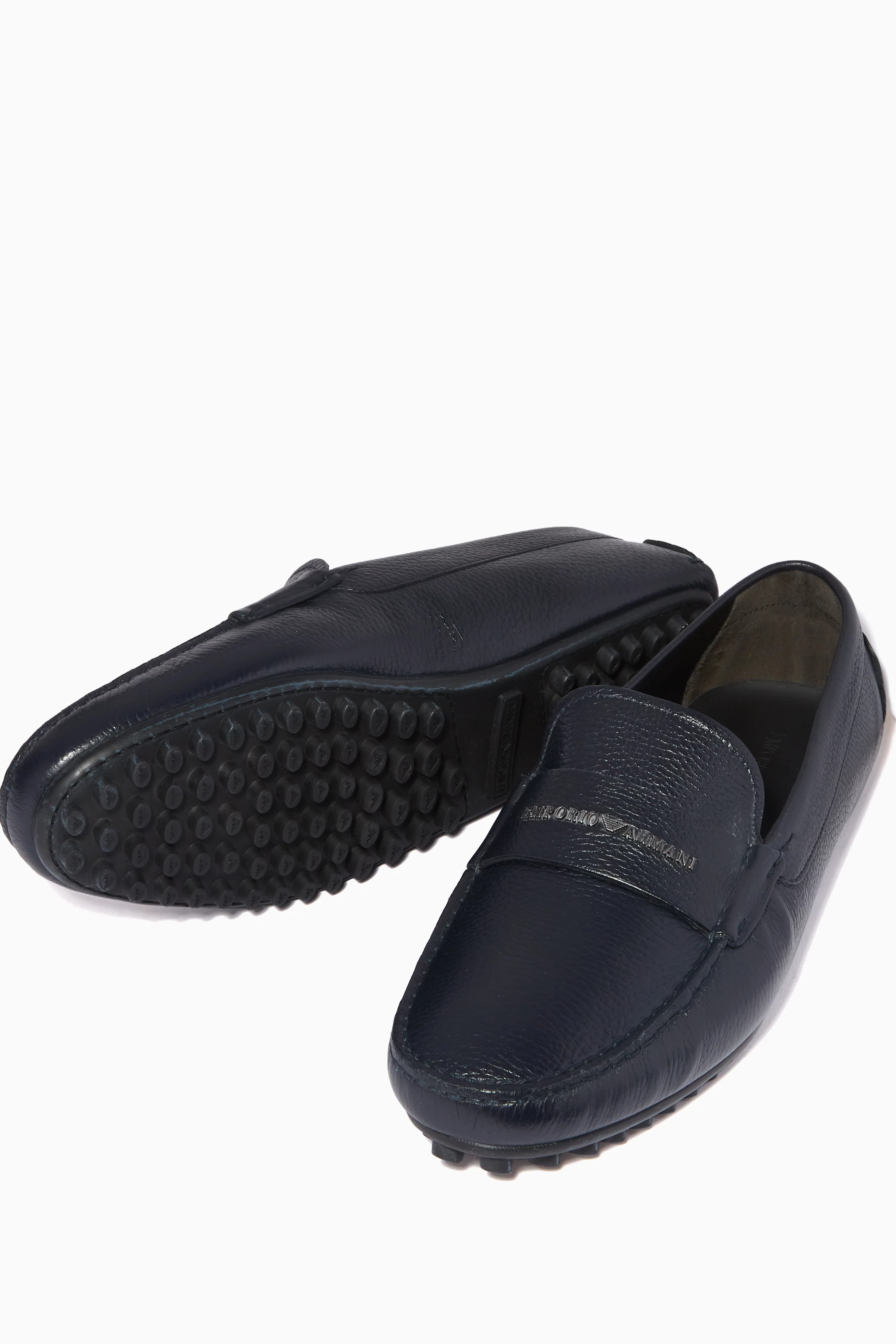 Buy Emporio Armani Blue Driver Moccasins in Leather For Men  display picture 2