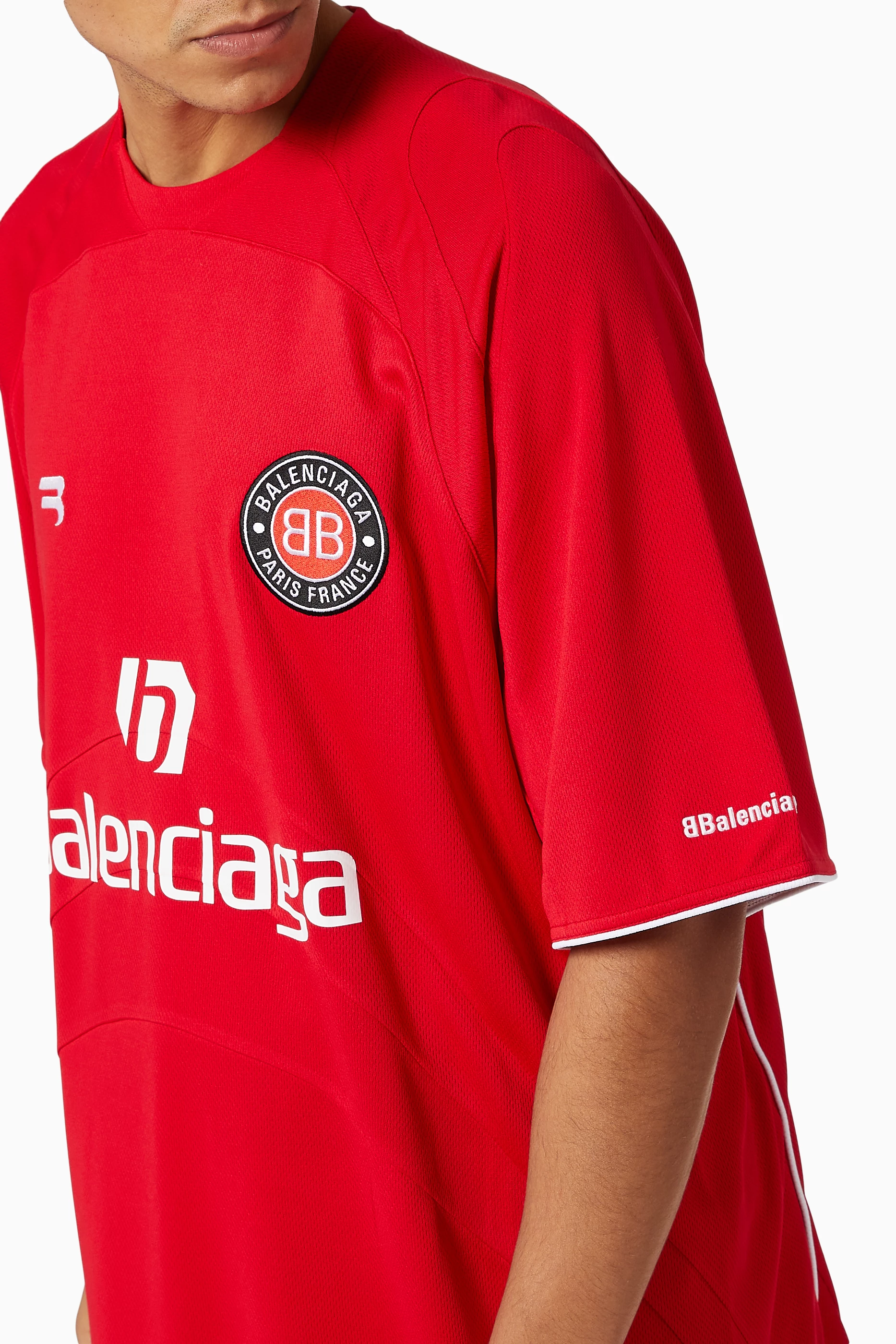 Buy Balenciaga Red Soccer T-shirt in Sporty Mesh Jersey For Men