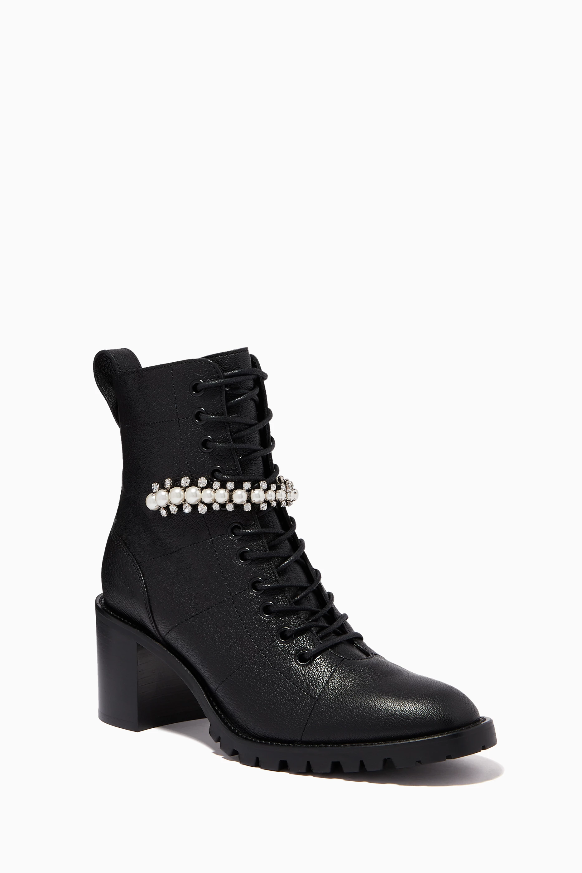 Buy Jimmy Choo Black Cruz 65 Combat Boots in Grained Leather For Women Online Ounass Oman