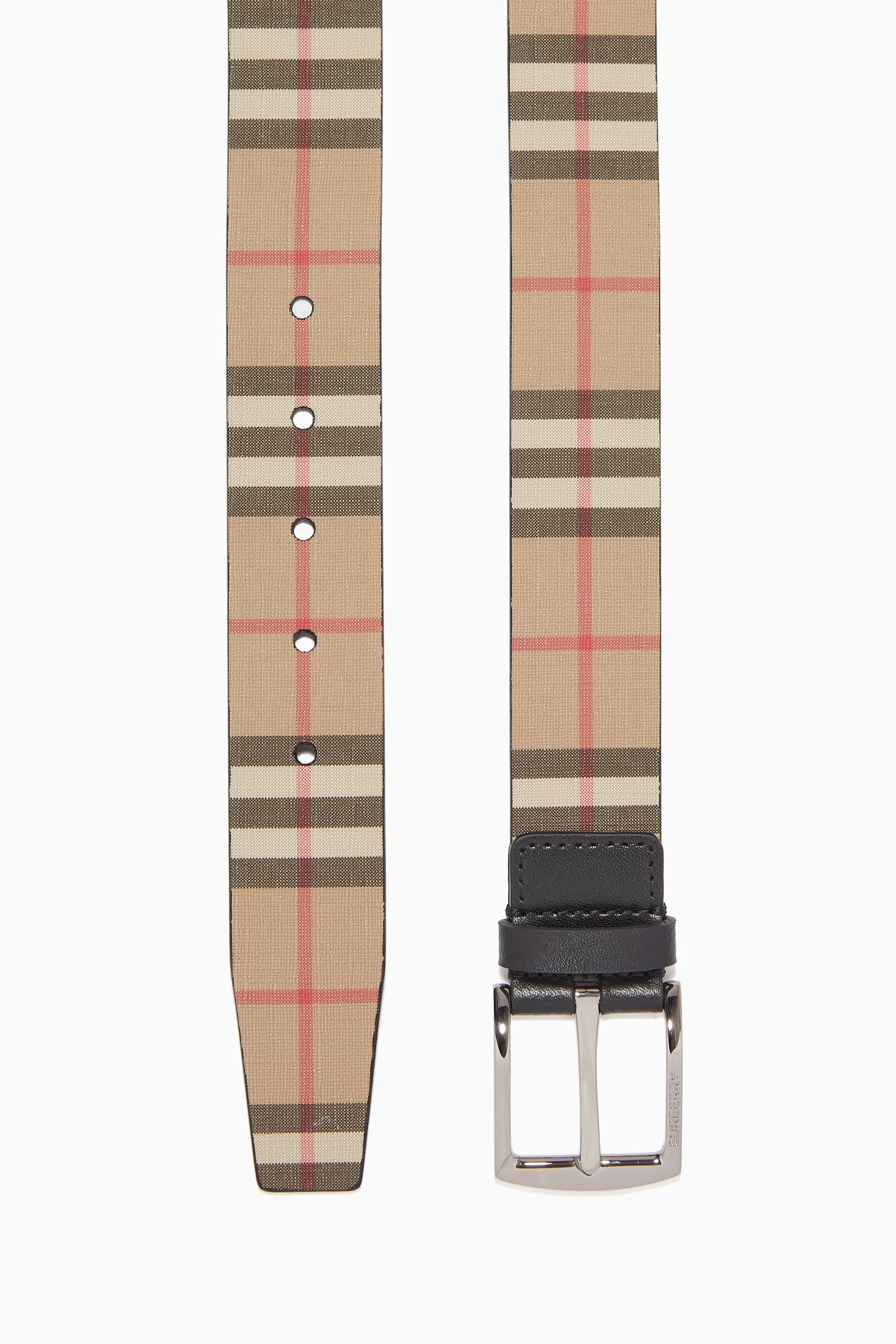 Buy Burberry Neutral Belt in Vintage Check E-Canvas Leather For - Main Image