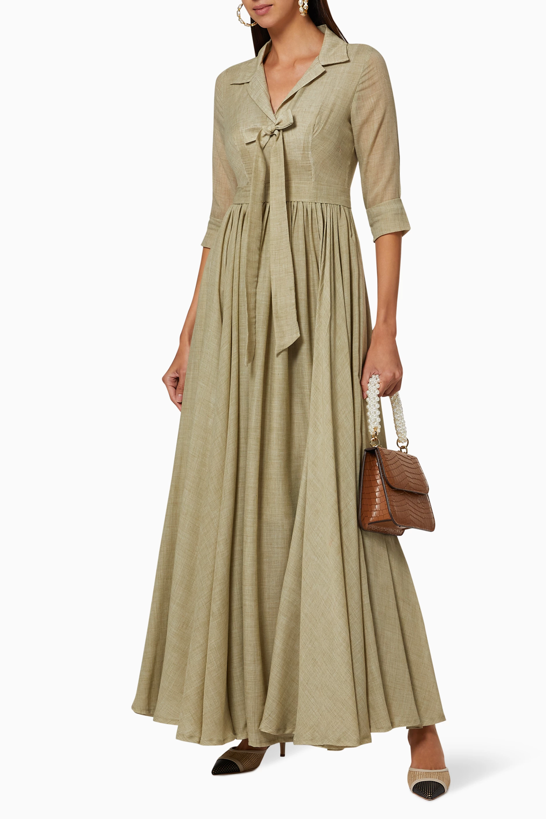 knee length dresses for ladies Linen loose maxi dress AIMEE main image 1
