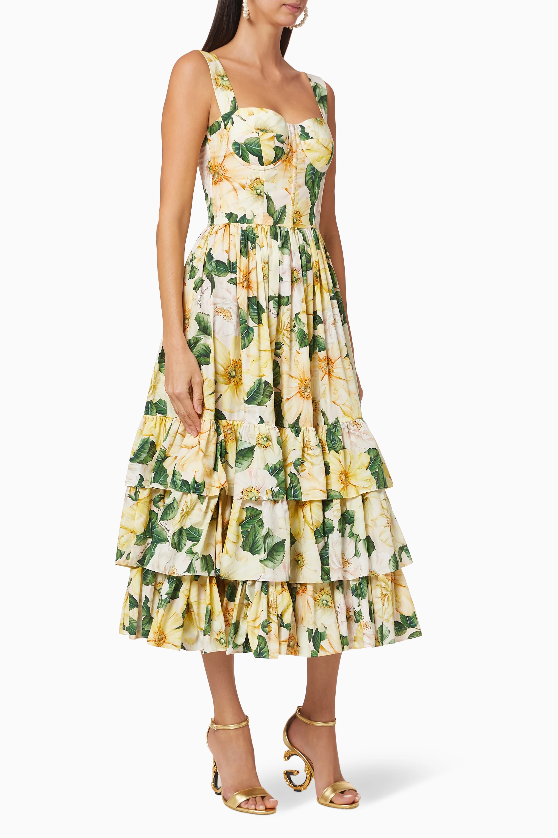 Buy Dolce & Gabbana Yellow Camellia-Print Poplin Midi Dress For Women  Online | Ounass Oman