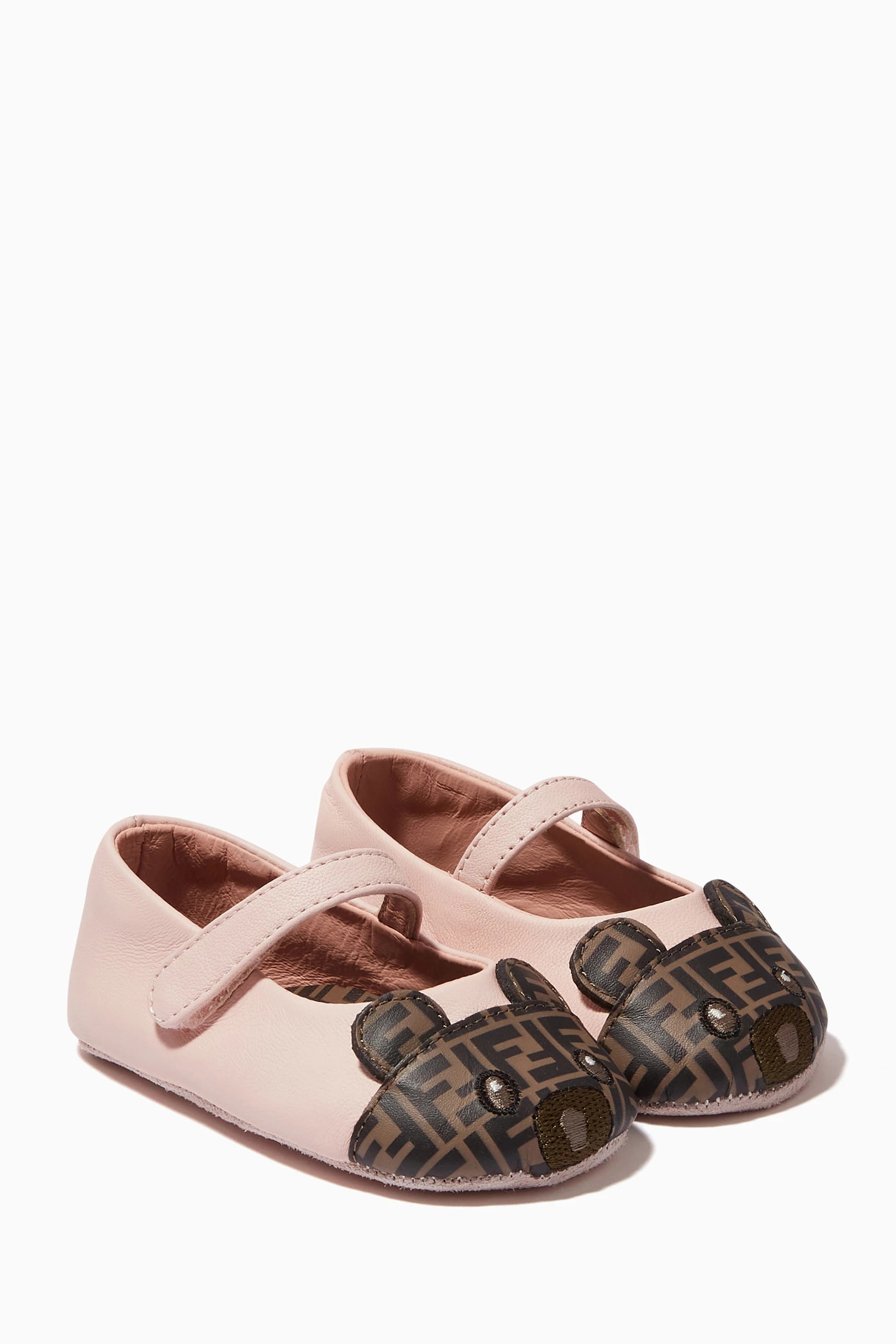 Buy Fendi Pink FF Teddy Ballerinas in Leather For Baby Girls Online Ounass Oman