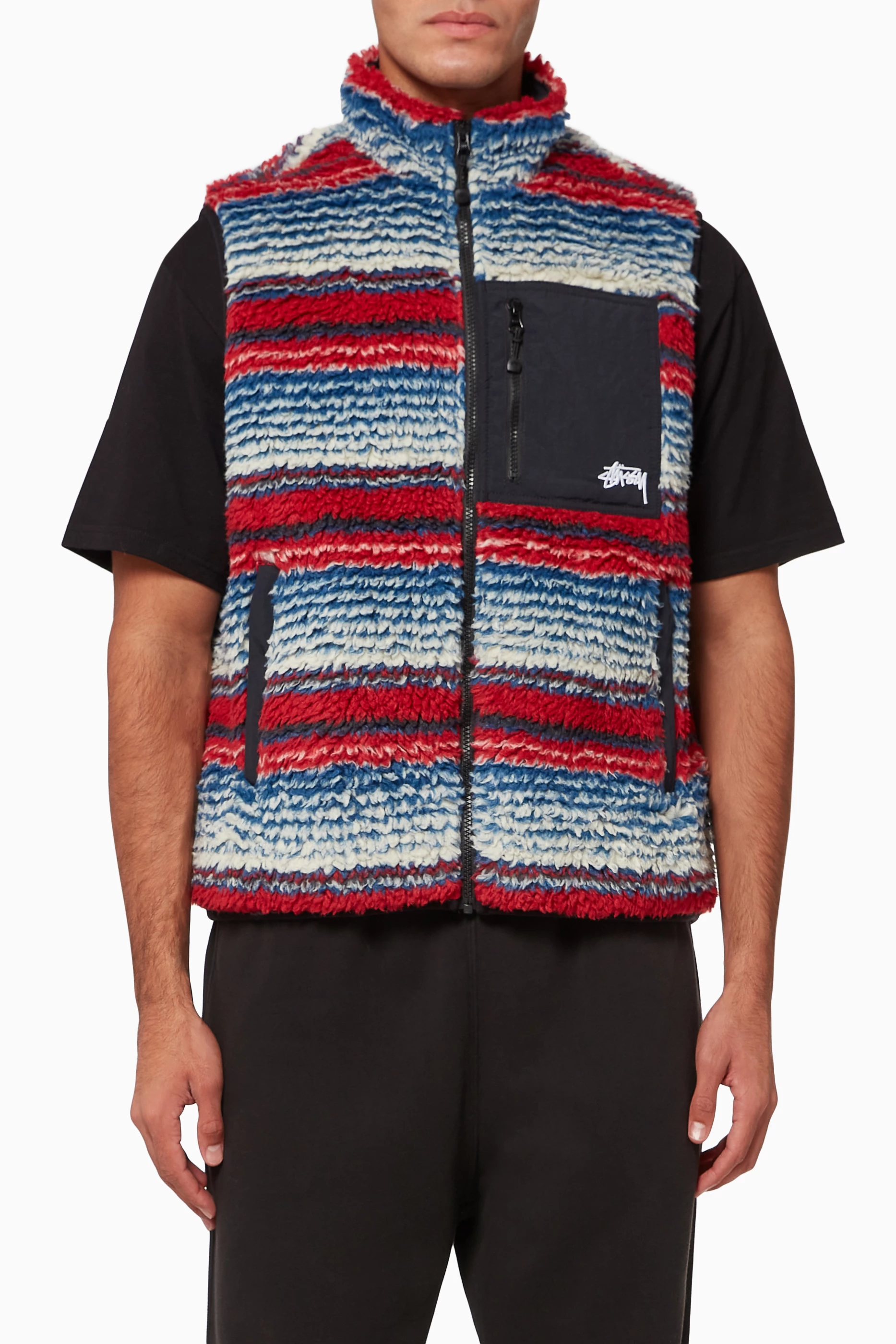 トップス Stussy Striped Sherpa Vest Grpe Stüssy - Striped Sherpa Vest | HBX - Globally Curated