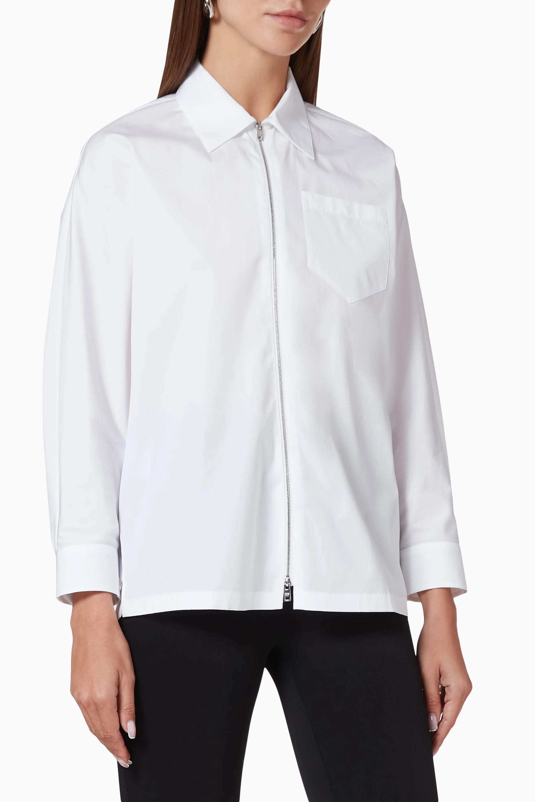Buy Prada White Zipped Organic Poplin Shirt For Women Online