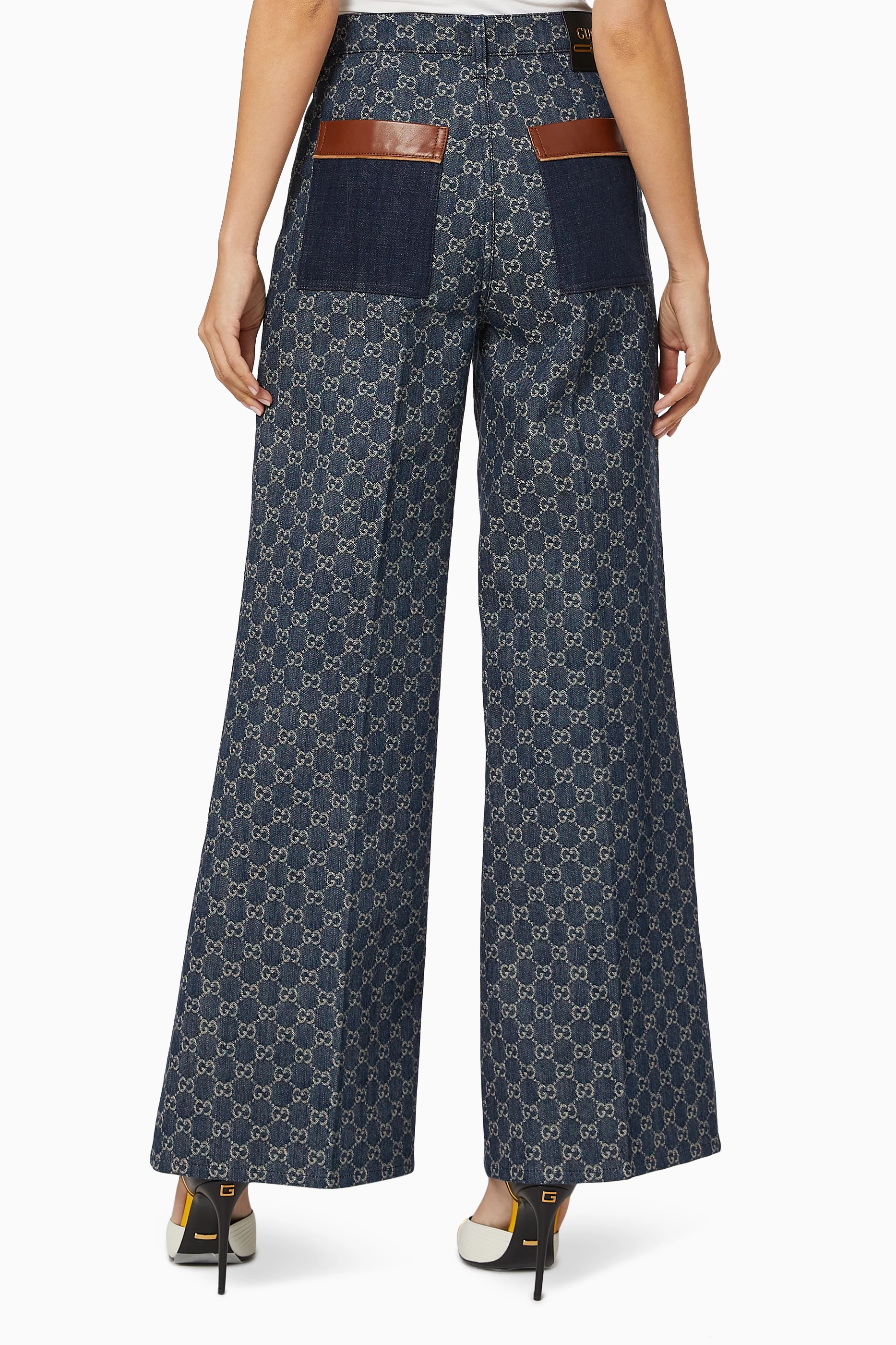 GUCCI グッチ GG Logo ECO WASHED DENIM WIDE Buy Gucci Blue Eco Washed GG Denim Pants For Women Online | Ounass
