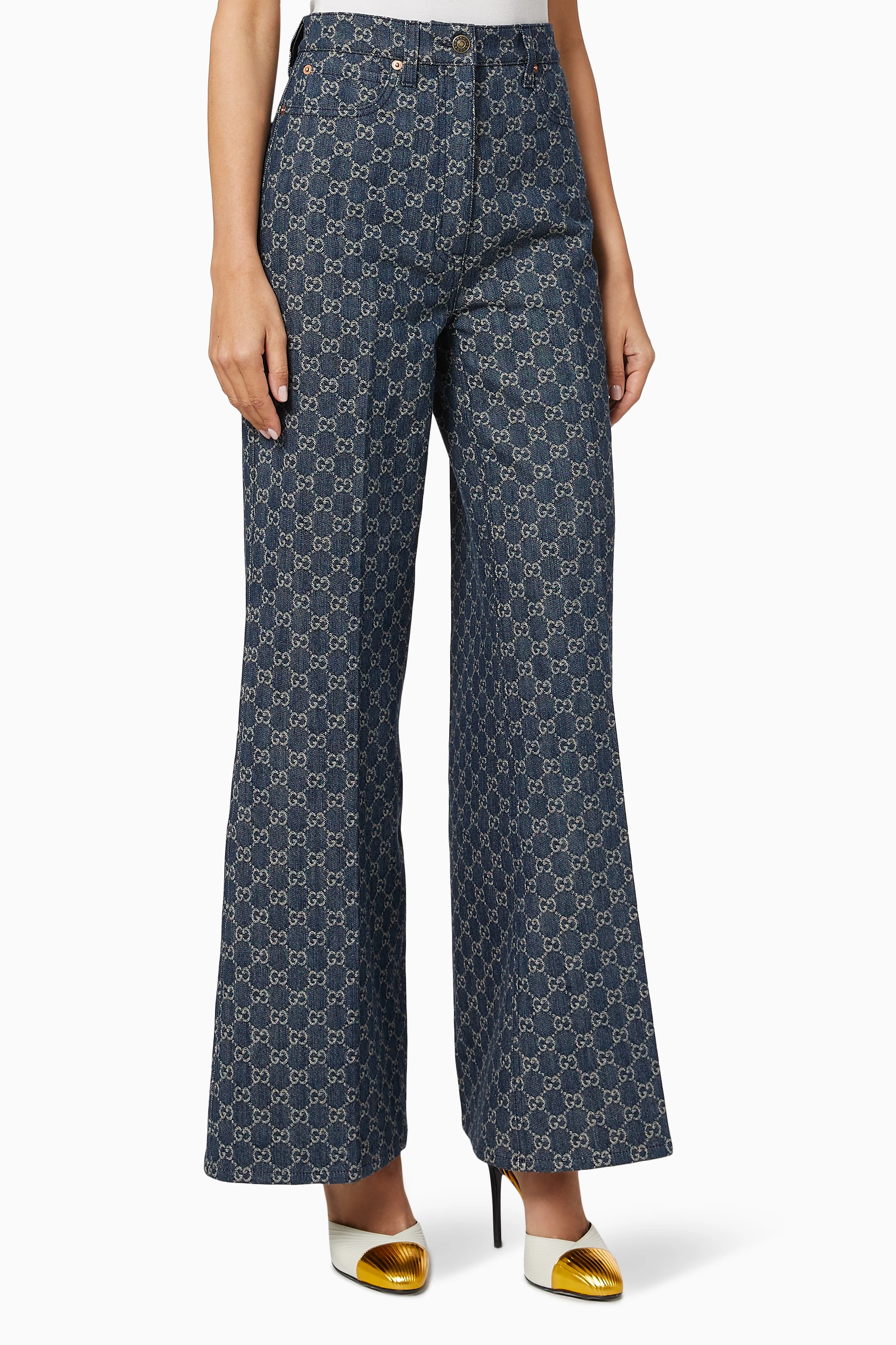 Buy Gucci Blue Eco Washed GG Denim Pants For Women Online | Ounass