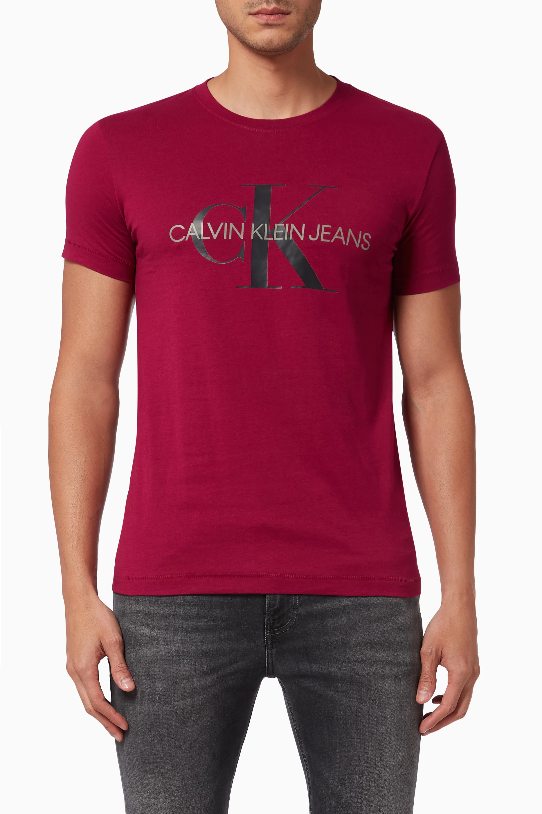 Buy Calvin Klein Jeans Burgundy Monogram T-shirt in Organic Cotton