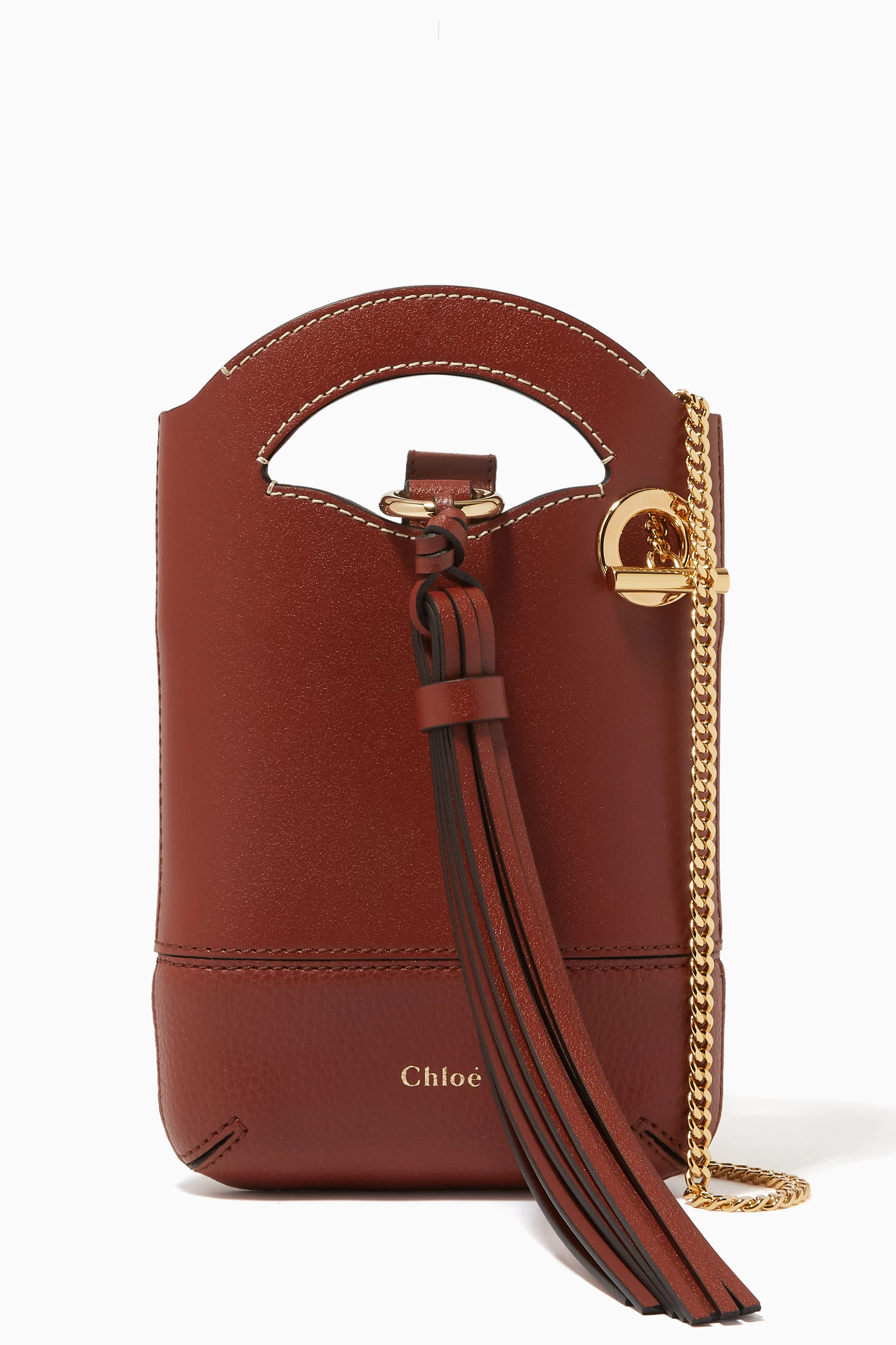 Buy Chloé Brown Walden Small Phone Pouch in Small Grain & Smooth 