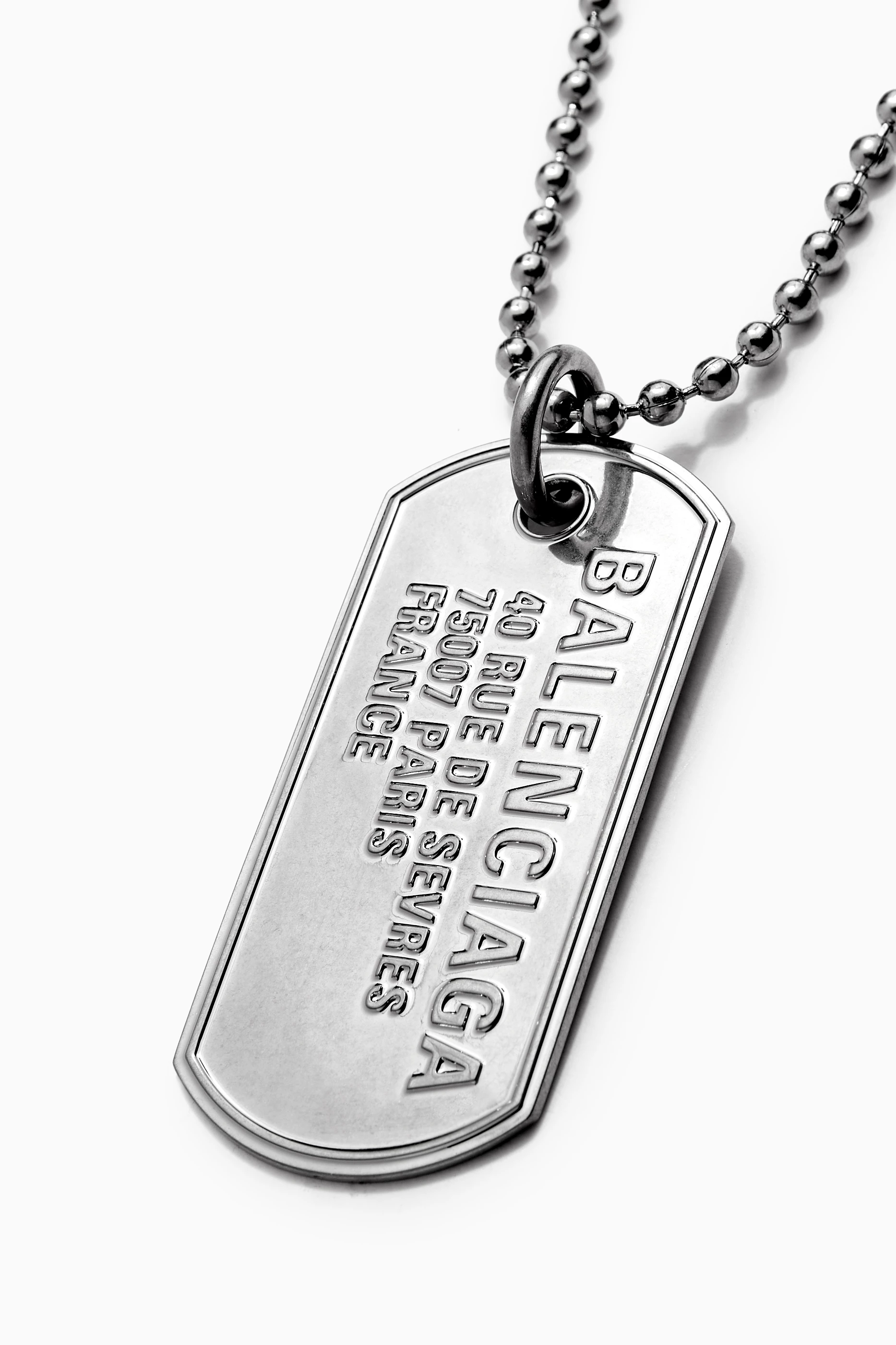 Buy Balenciaga Grey Punk Tag Necklace in Brass For UNISEX Online 