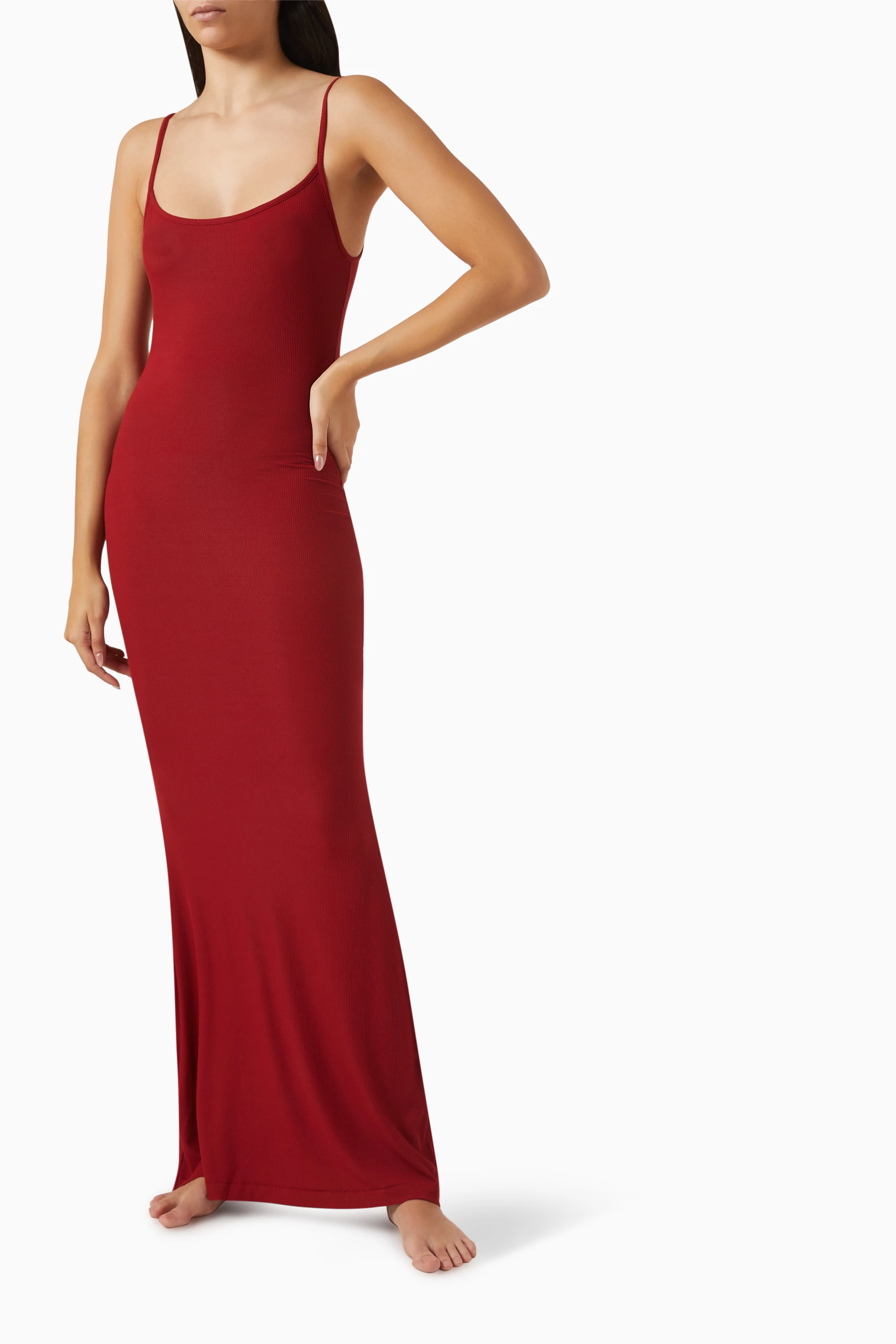 Buy SKIMS Red Soft Lounge Long Slip Dress For Women Online | Ounass Oman