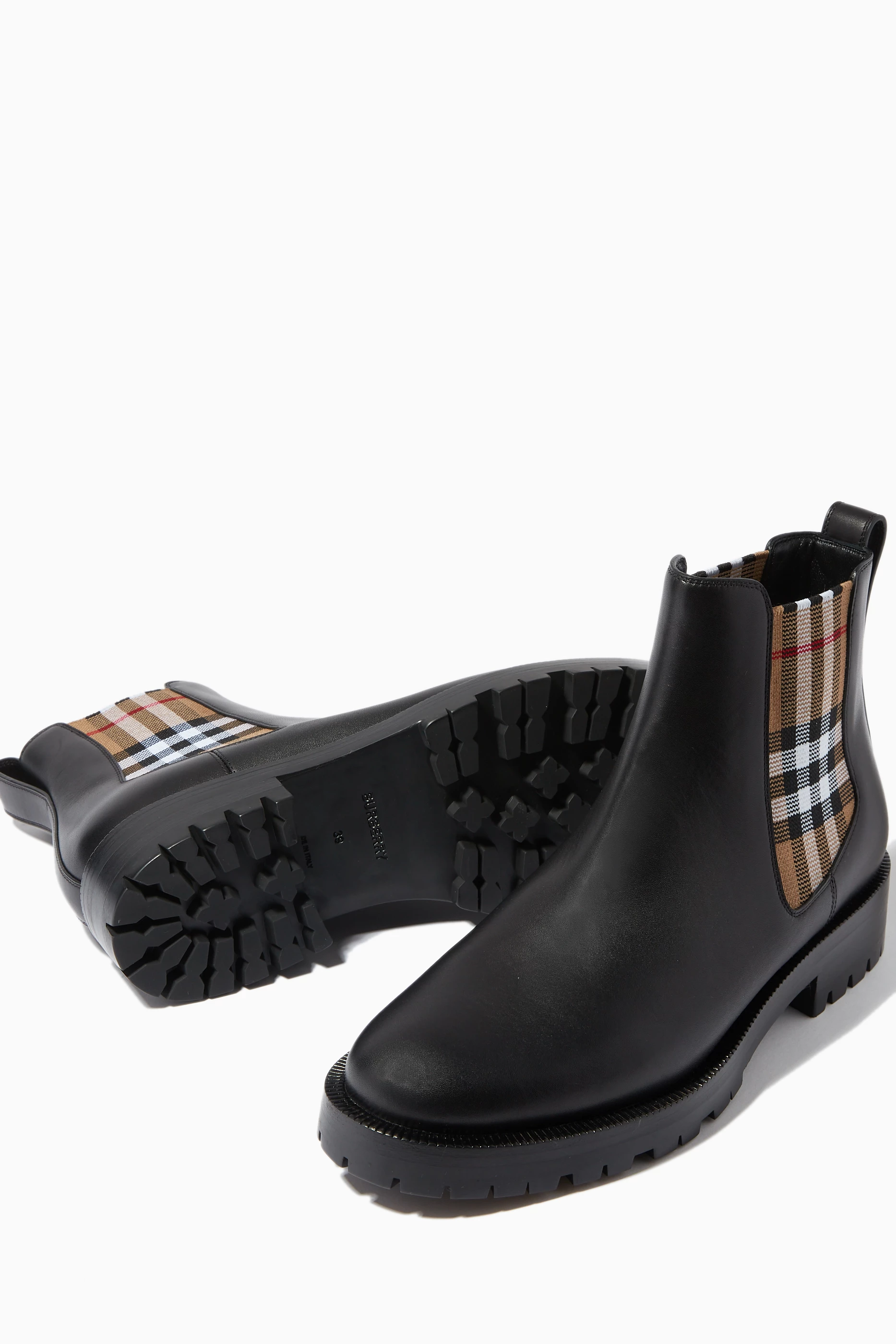 Vintage check detail leather chelsea boots new arrivals